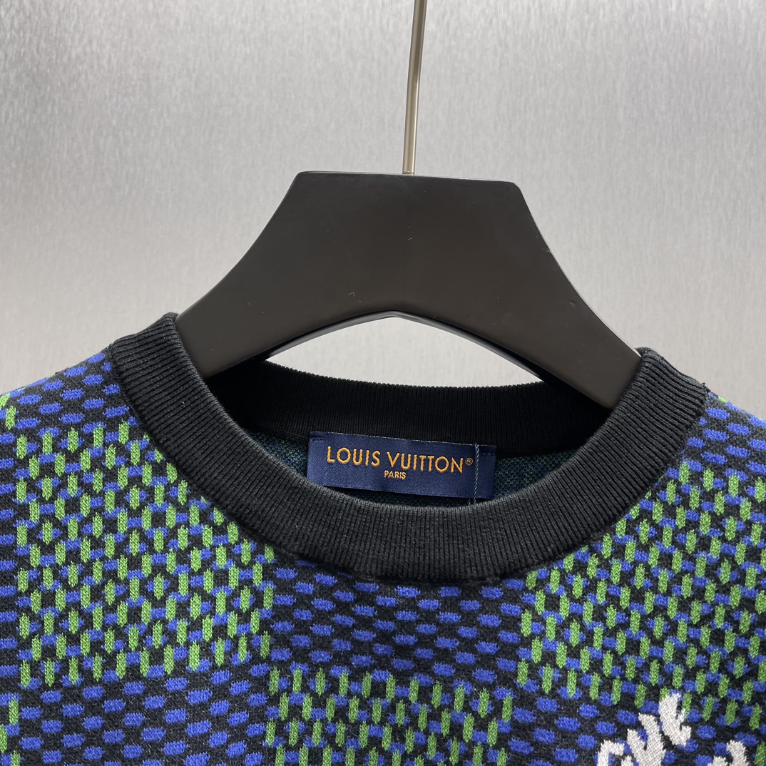 Louis Vuitton Damier Jacquard Short Sleeve Crew Neck（1AHEBC)