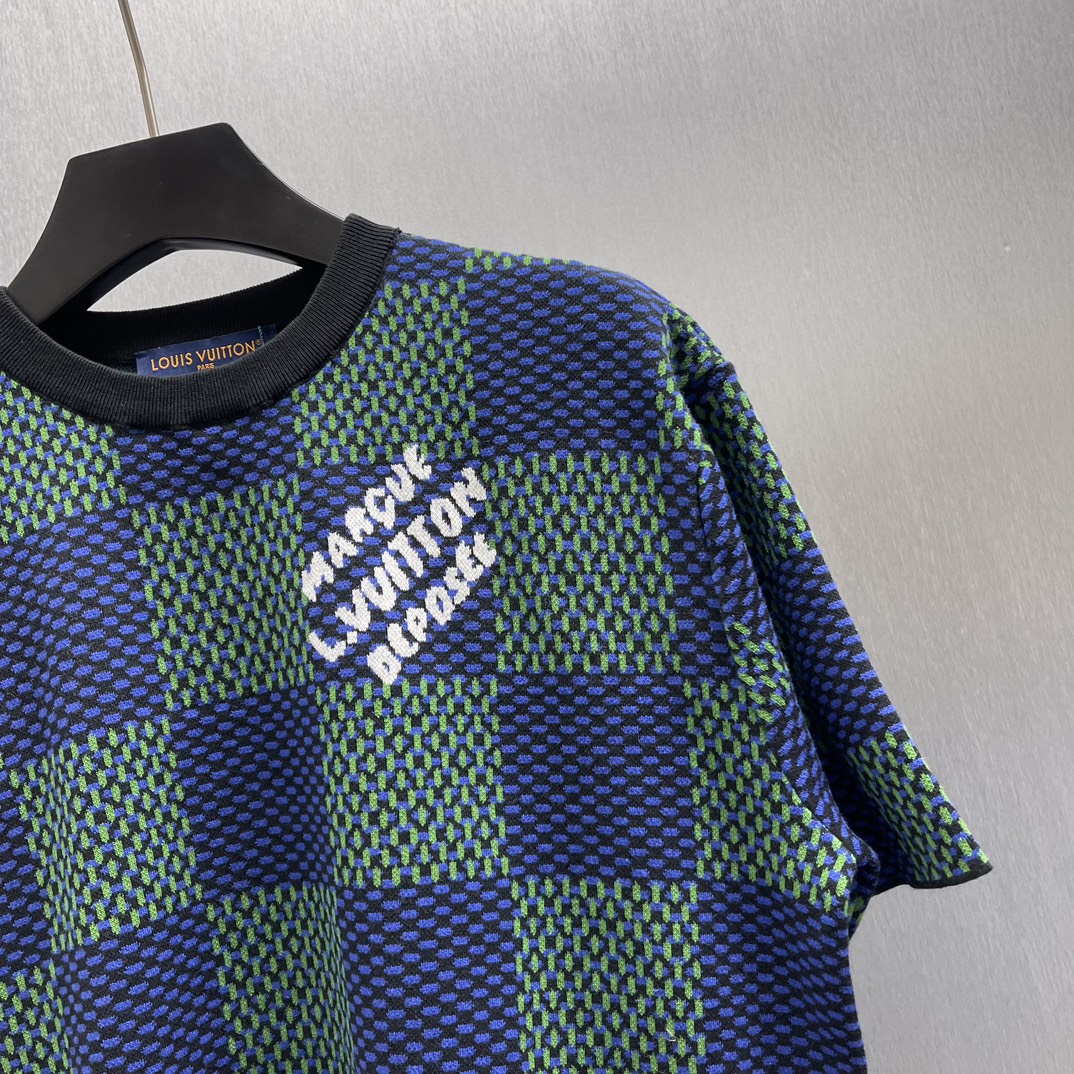 Louis Vuitton Damier Jacquard Short Sleeve Crew Neck（1AHEBC)