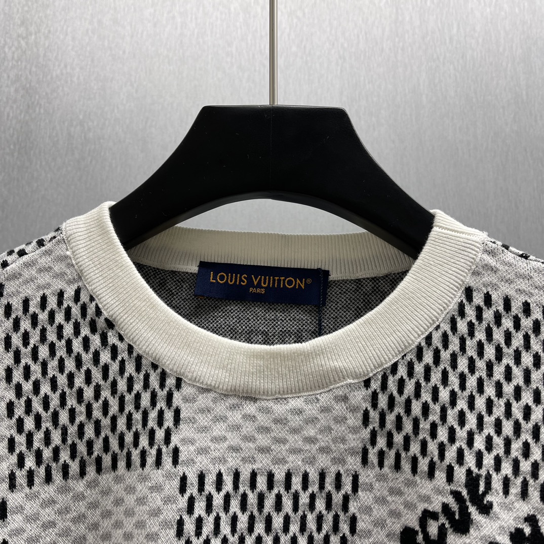 Louis Vuitton Damier Jacquard Short Sleeve Crew Neck（1AHEBC)
