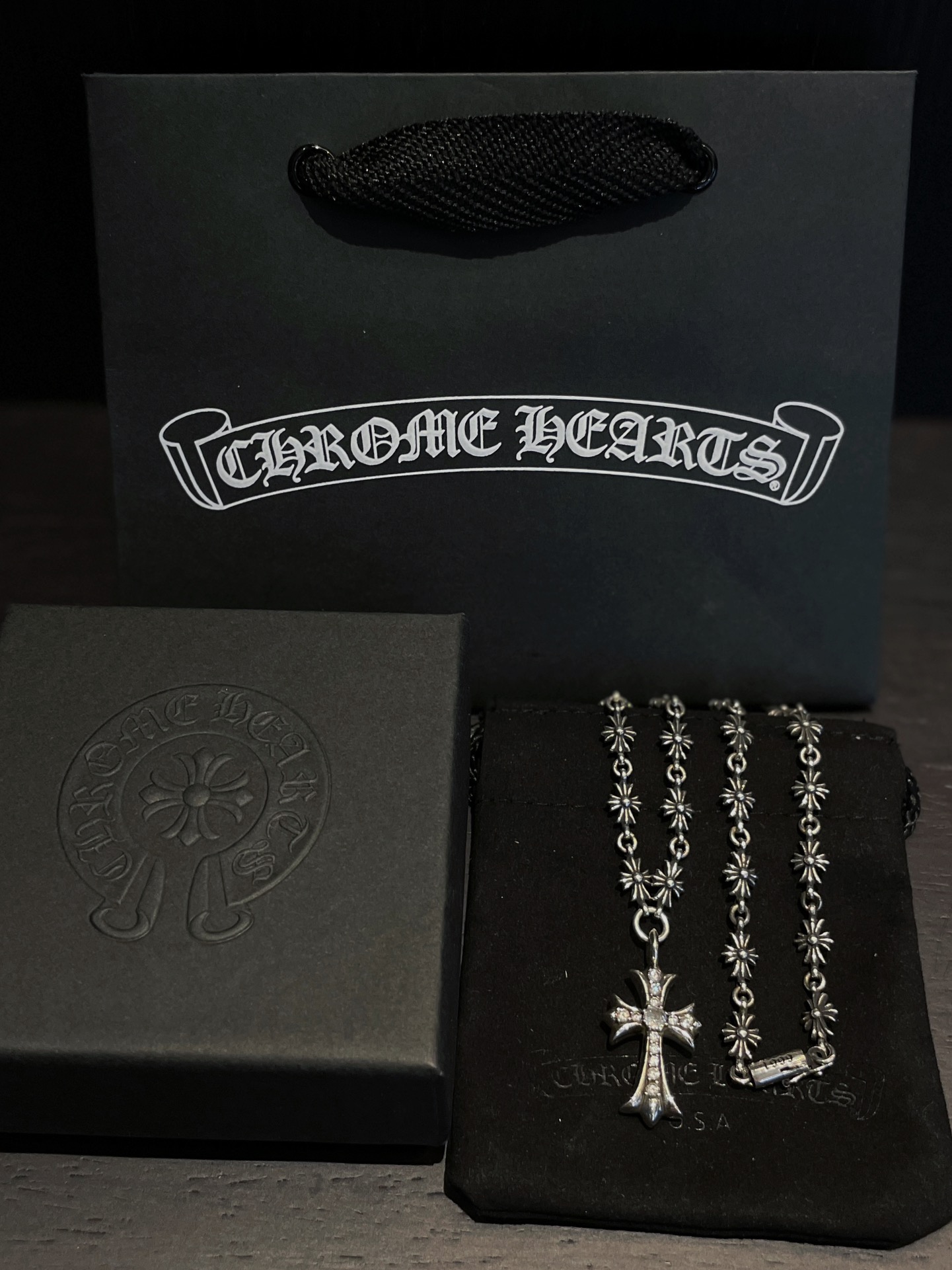 CHROME HEARTS Blue Zircon Cross Necklace（CHROME HEARTS 340）