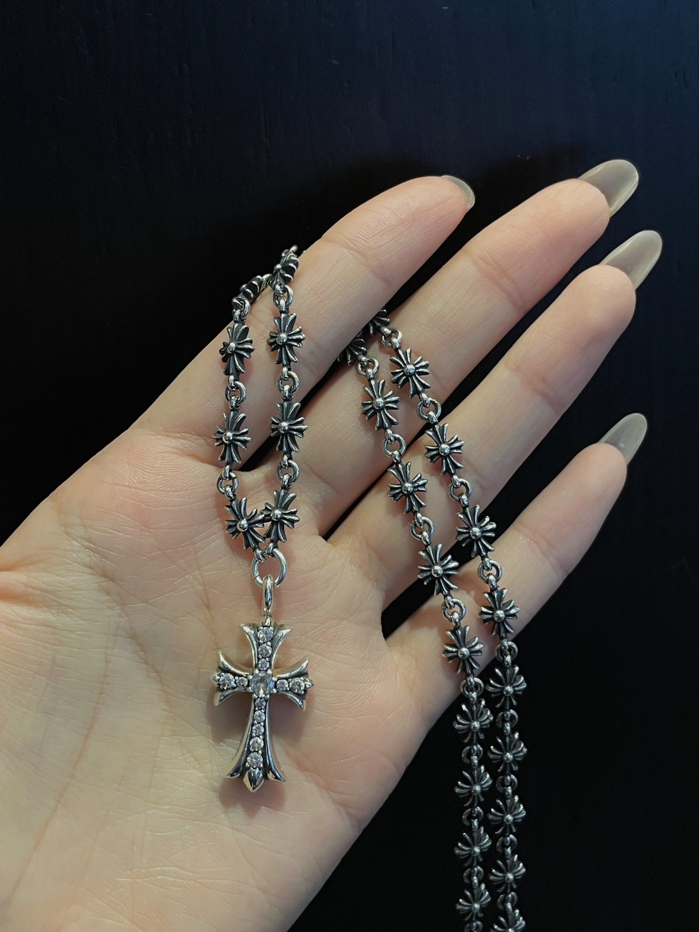CHROME HEARTS Blue Zircon Cross Necklace（CHROME HEARTS 340）
