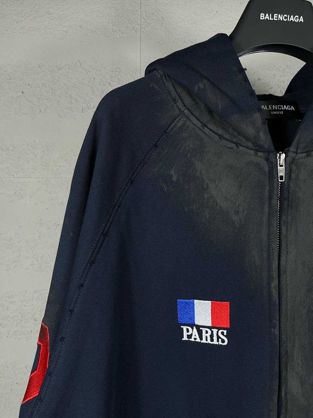 BALENCIAGA Embroidered Zip-up Hoodie Navy (720425-TNVK7-4100）