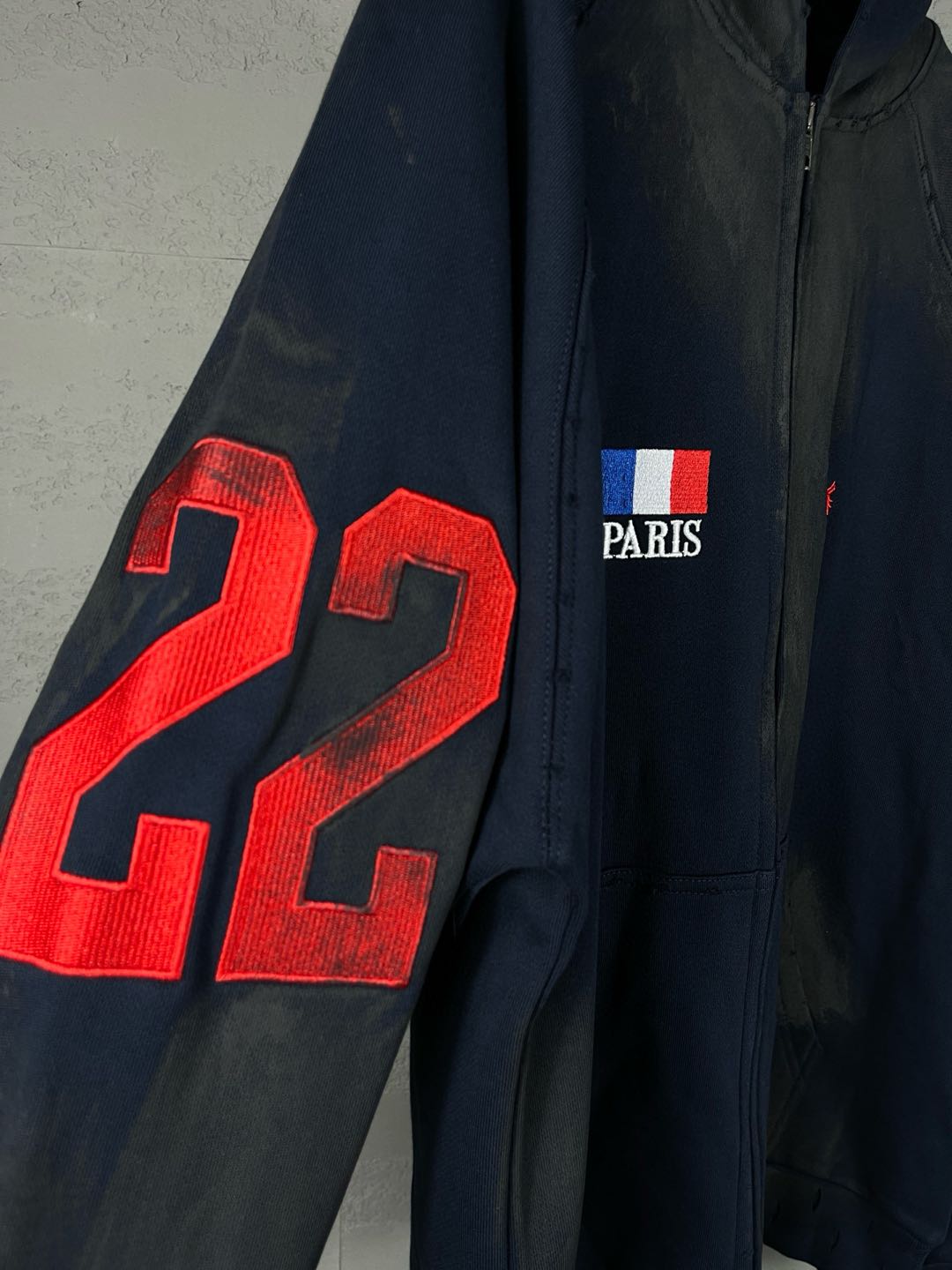 BALENCIAGA Embroidered Zip-up Hoodie Navy (720425-TNVK7-4100）