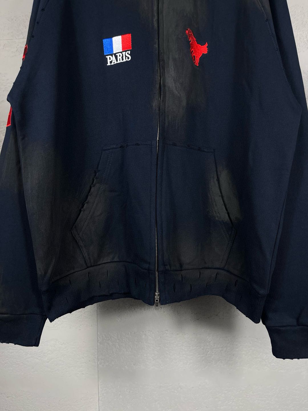 BALENCIAGA Embroidered Zip-up Hoodie Navy (720425-TNVK7-4100）