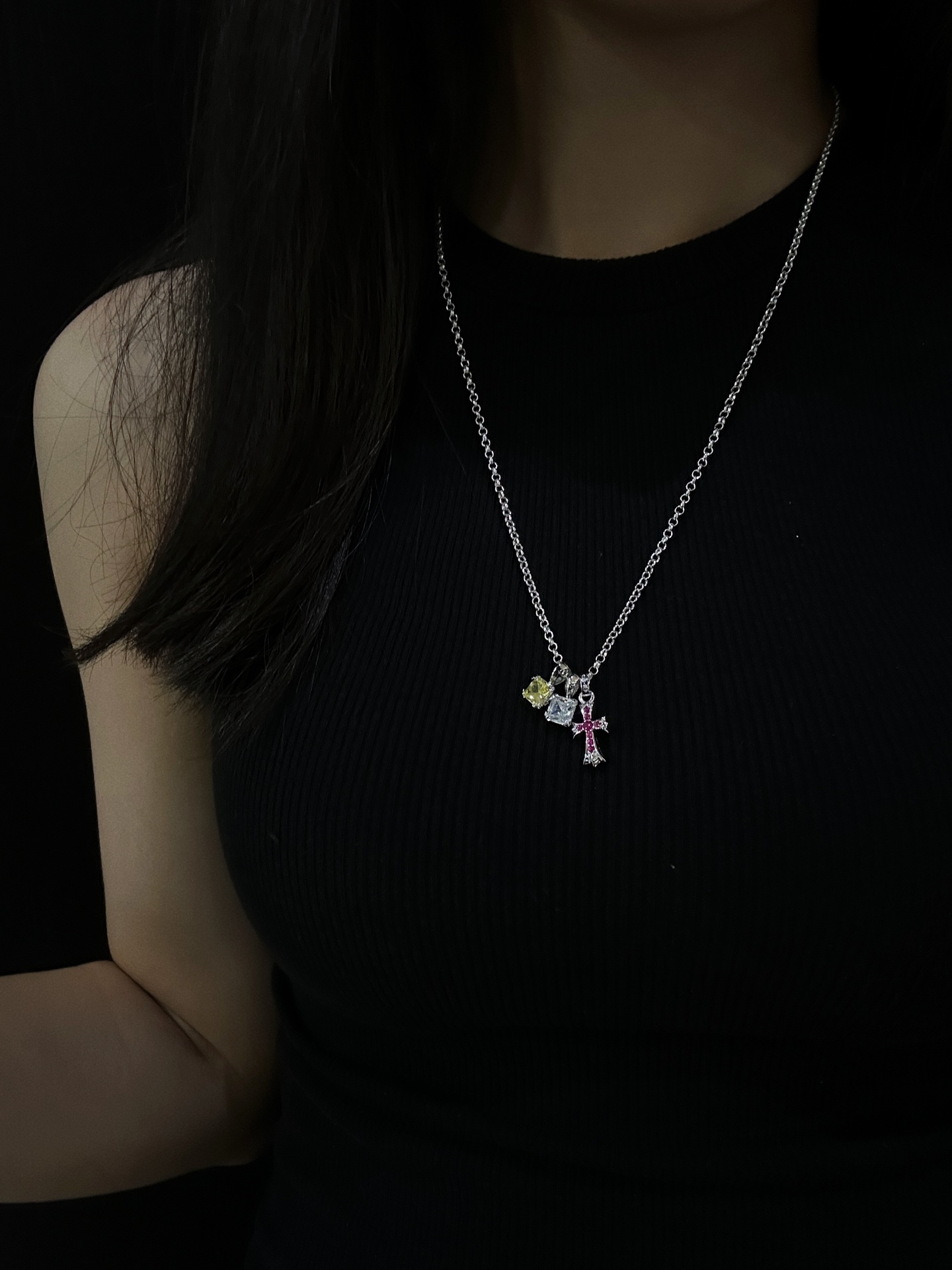 Chrome Hearts Gold-plated sugar cube cross necklace（CHROME HEARTS 400）