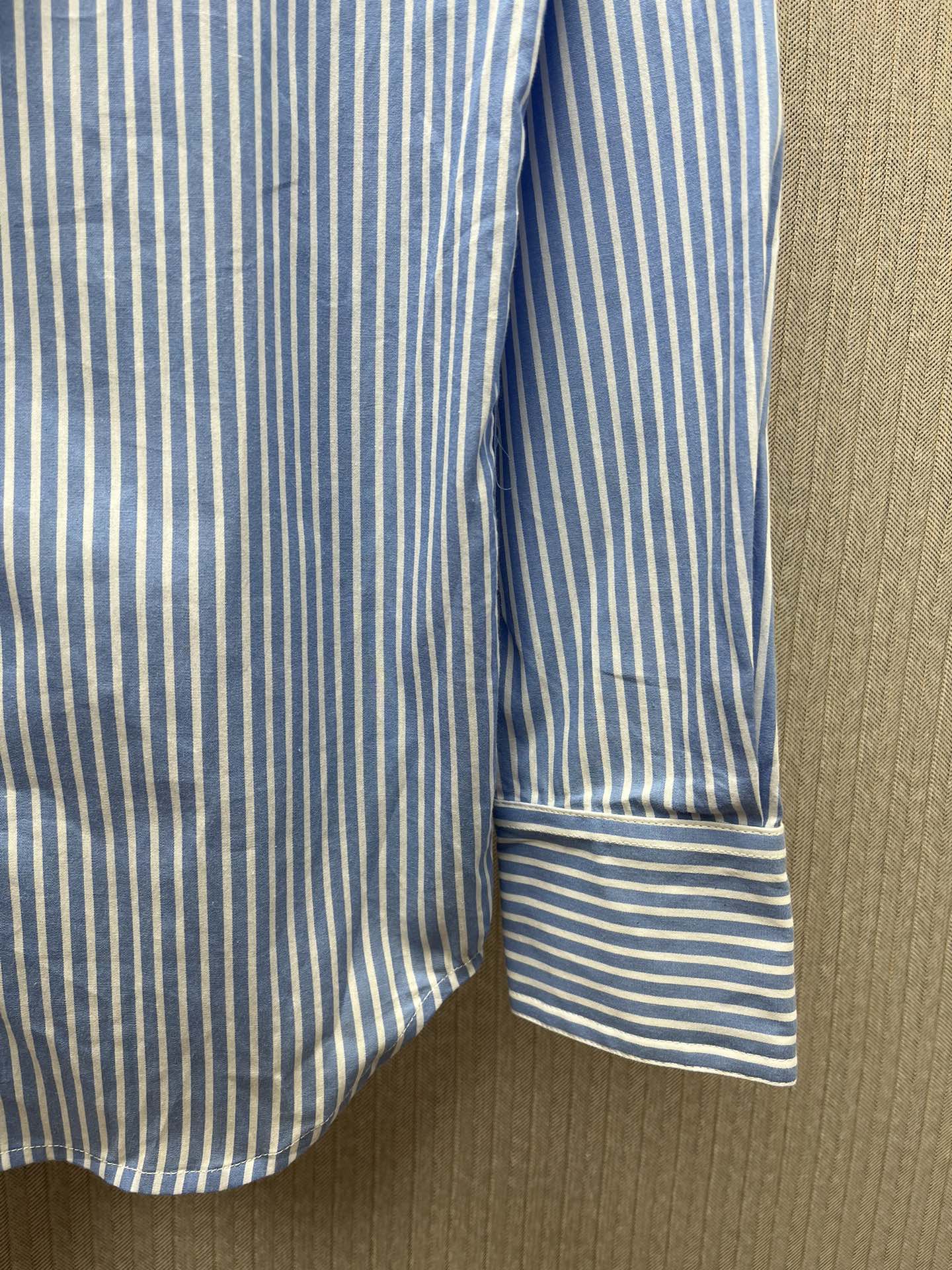 PRADA Sapphire Blue Embroidered Stripe Poplin Shirt（P471HR-155U-F0013）