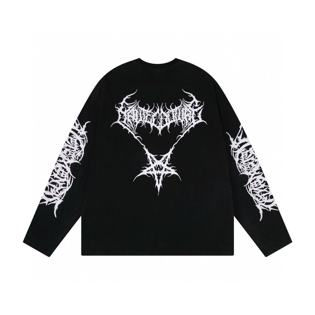 VETEMENTS Graphic Print Long Sleeve T-Shirt (UA66LS610BW-BLACK）