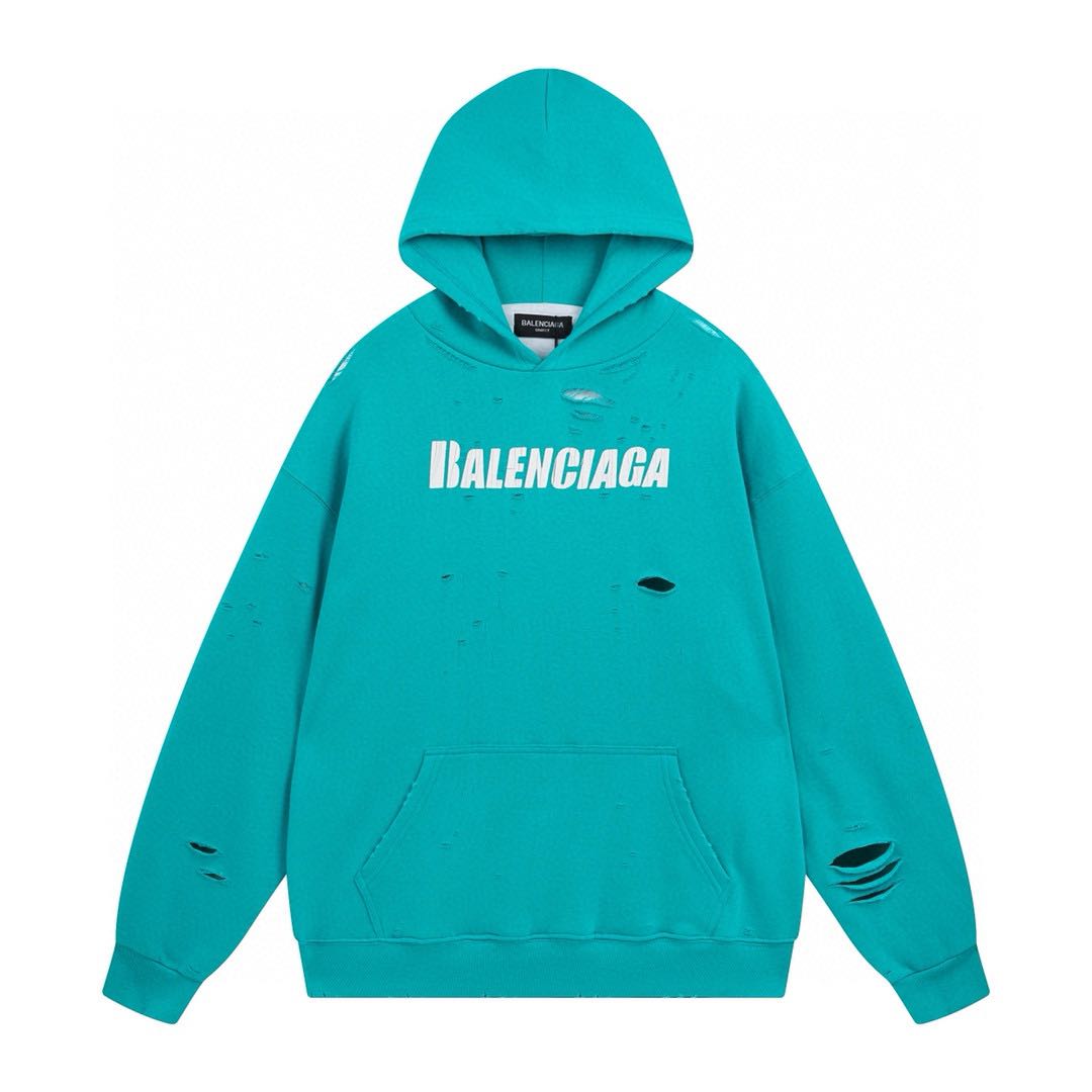 Balenciaga Caps Destroyed Hoodie Navy/White（659403TKVB64661）