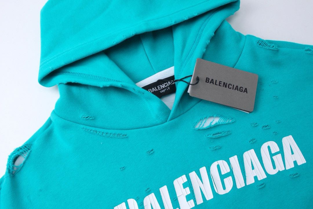 Balenciaga Caps Destroyed Hoodie Navy/White（659403TKVB64661）