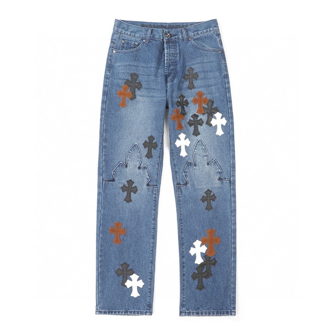 Chrome Hearts Fleur Knee Cross Patch Jeans (CH-FW22-569）