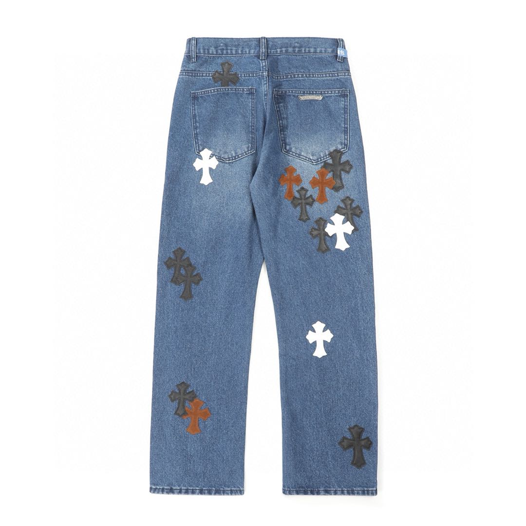 Chrome Hearts Fleur Knee Cross Patch Jeans (CH-FW22-569）