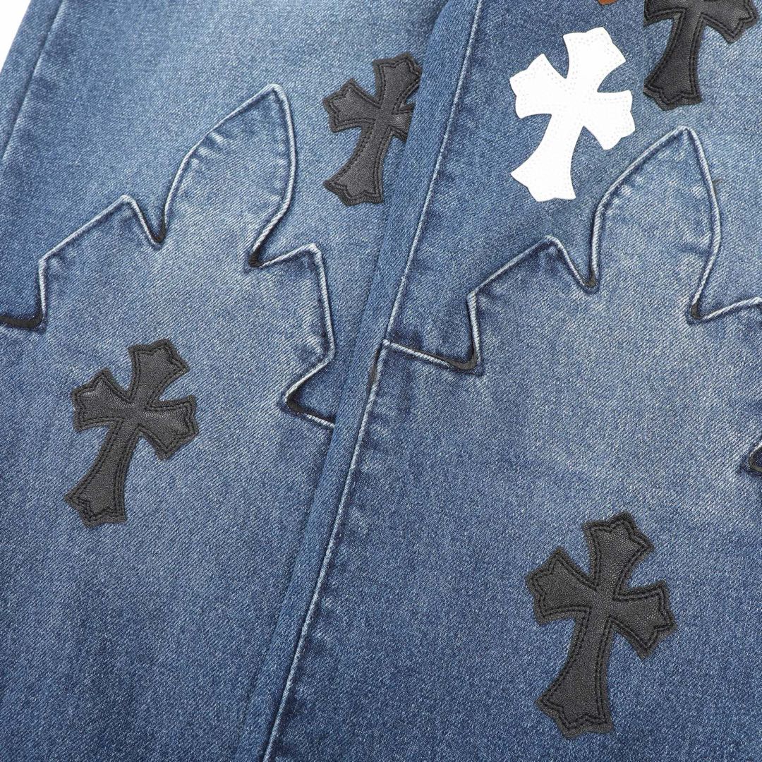 Chrome Hearts Fleur Knee Cross Patch Jeans (CH-FW22-569）