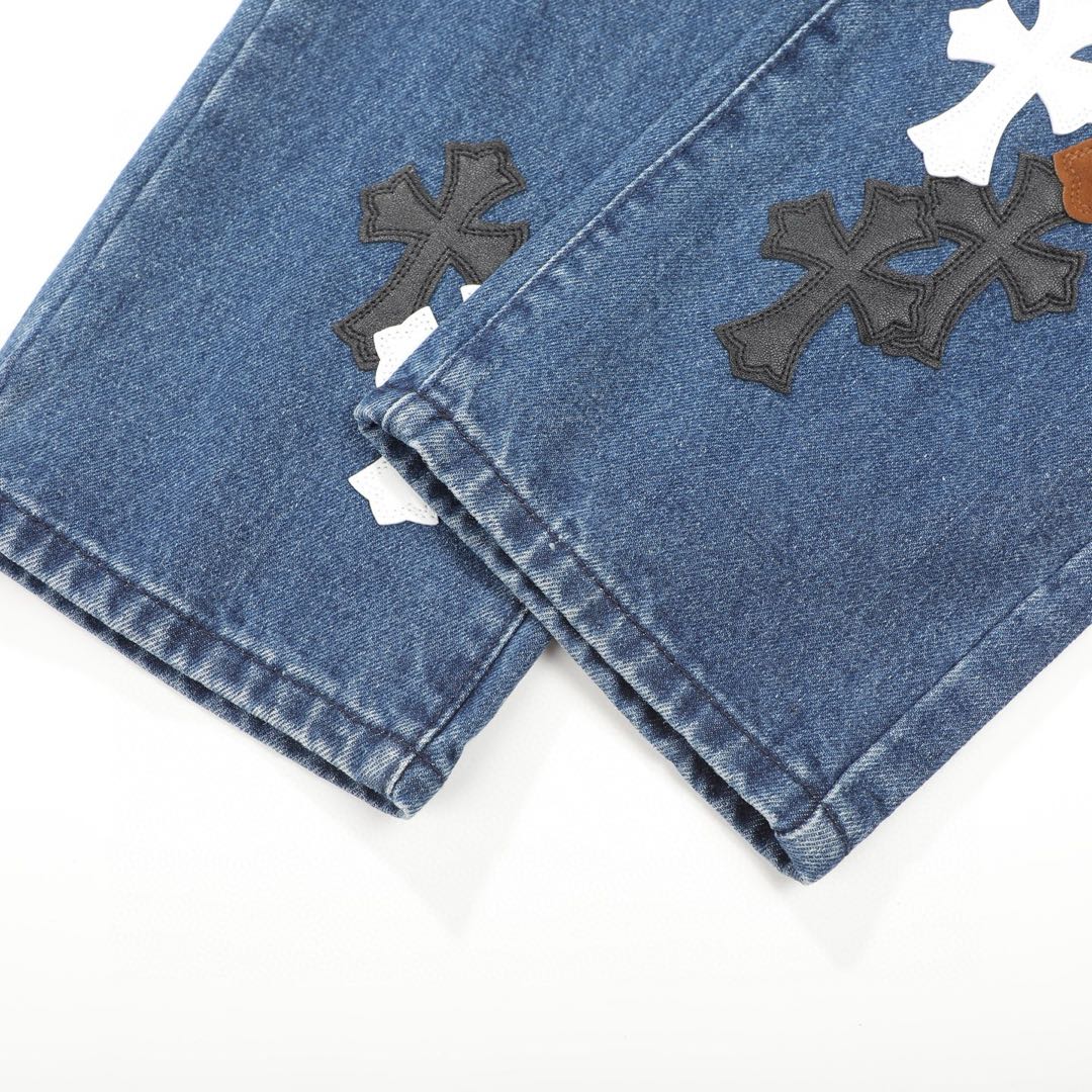 Chrome Hearts Fleur Knee Cross Patch Jeans (CH-FW22-569）