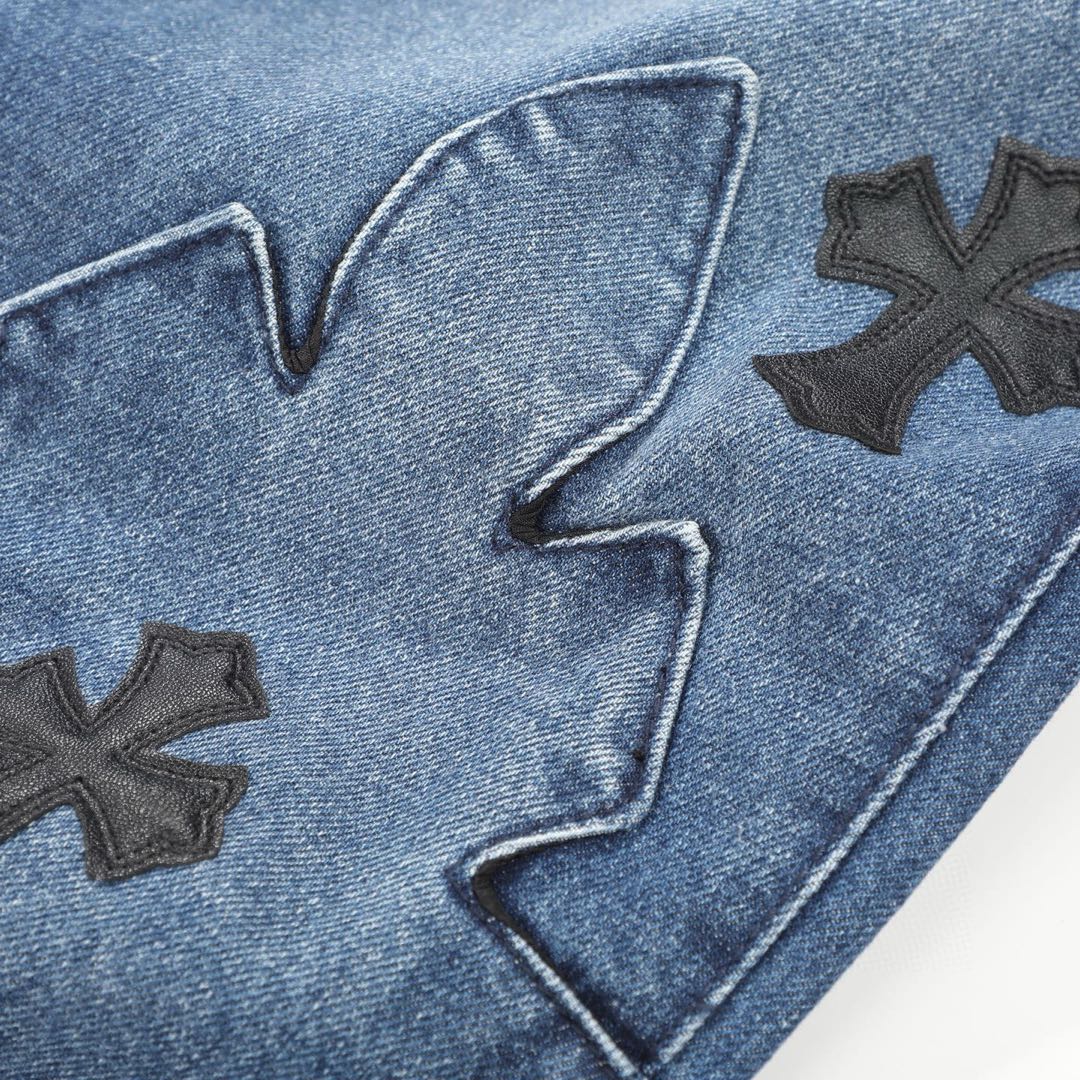 Chrome Hearts Fleur Knee Cross Patch Jeans (CH-FW22-569）