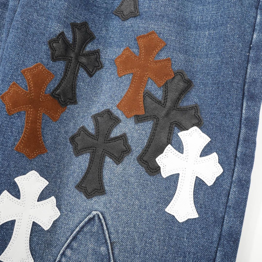 Chrome Hearts Fleur Knee Cross Patch Jeans (CH-FW22-569）