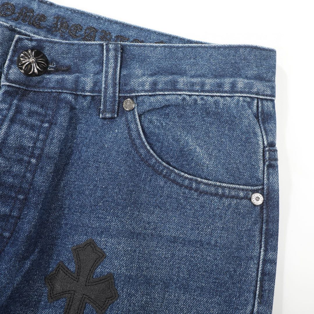 Chrome Hearts Fleur Knee Cross Patch Jeans (CH-FW22-569）