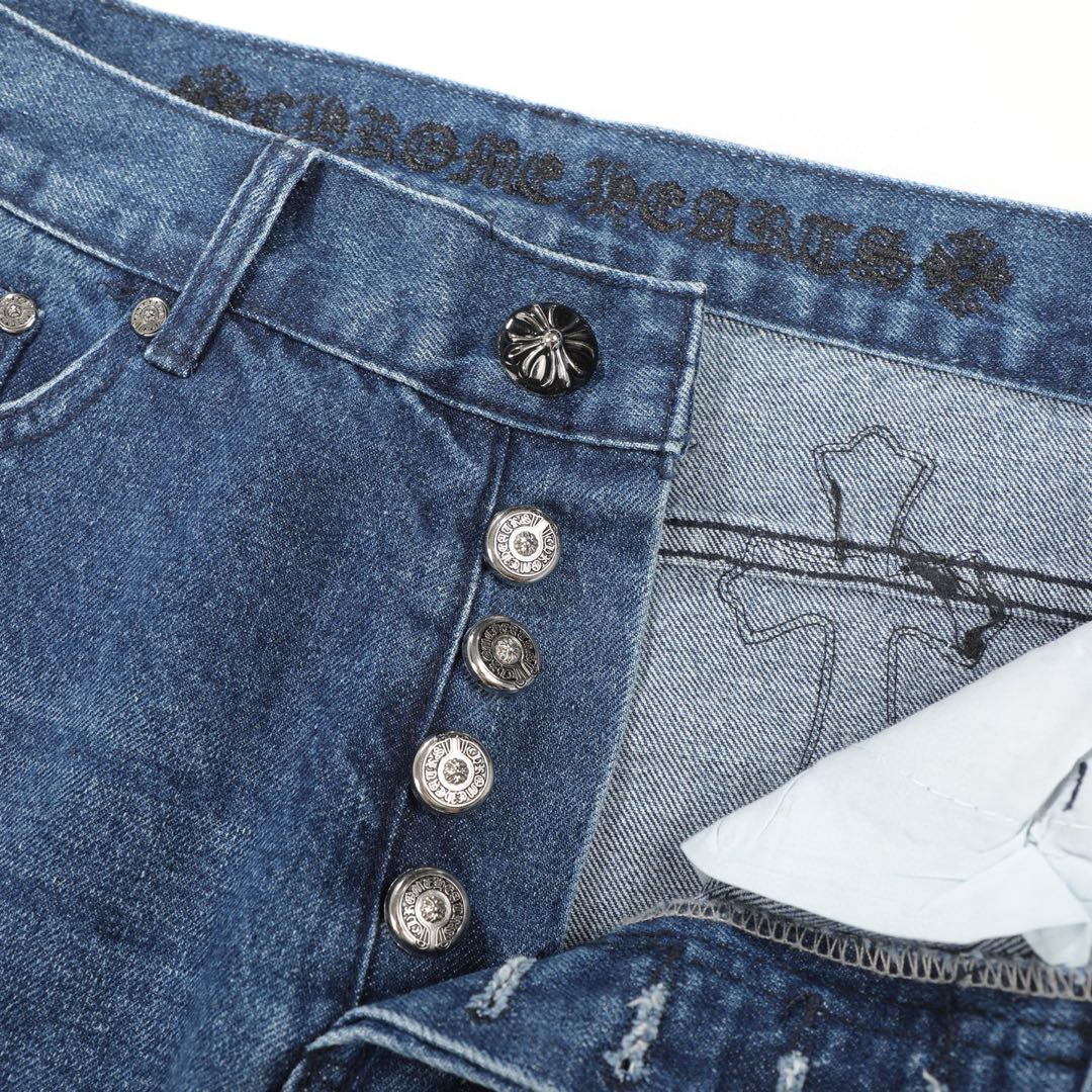 Chrome Hearts Fleur Knee Cross Patch Jeans (CH-FW22-569）