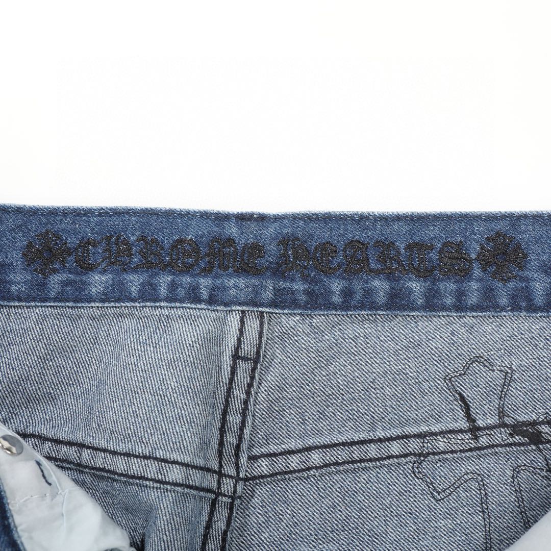 Chrome Hearts Fleur Knee Cross Patch Jeans (CH-FW22-569）