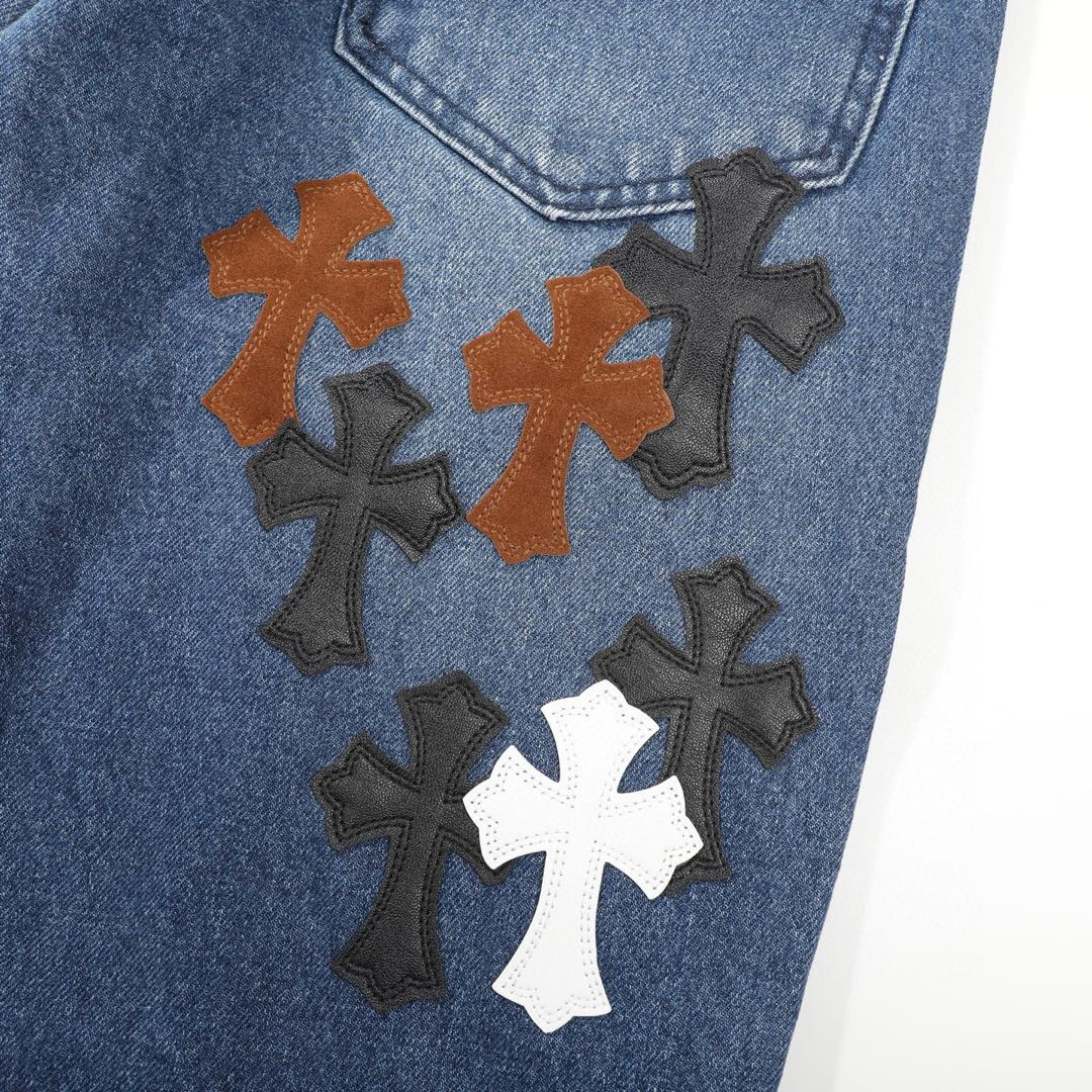 Chrome Hearts Fleur Knee Cross Patch Jeans (CH-FW22-569）