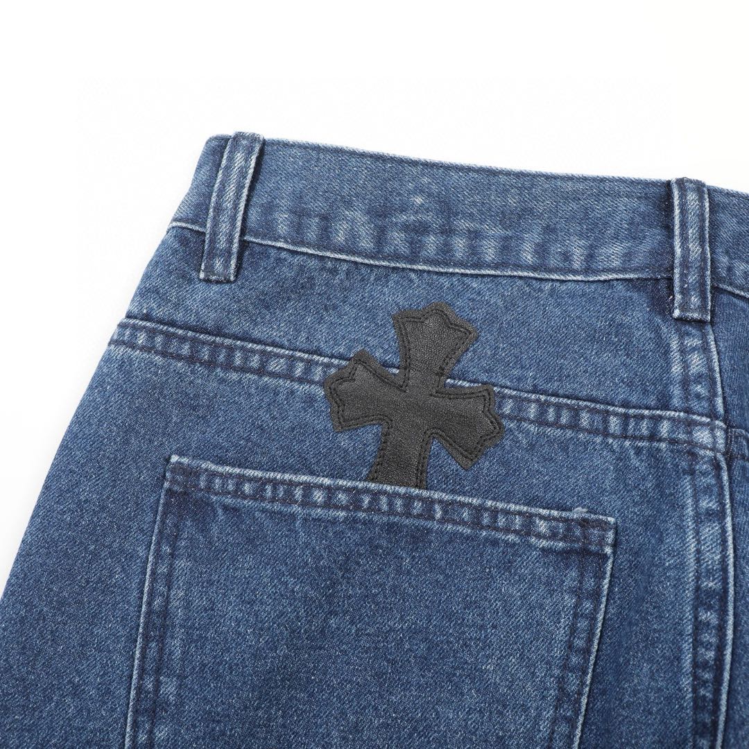 Chrome Hearts Fleur Knee Cross Patch Jeans (CH-FW22-569）