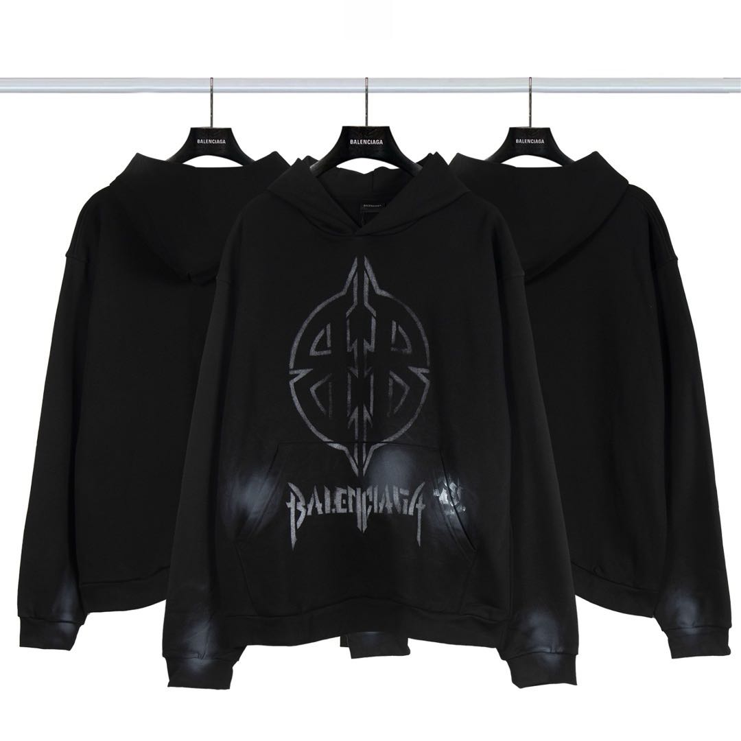 Balenciaga Black Metal BB Stencil Hoodie（767877TQVT39034）