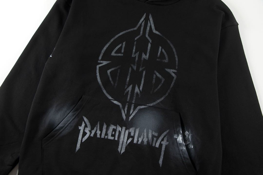 Balenciaga Black Metal BB Stencil Hoodie（767877TQVT39034）