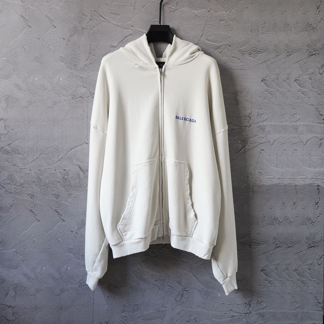 Balenciaga Back Zip-up Hoodie Regular Fit in Dirty White/blue (803264TSVP18016）