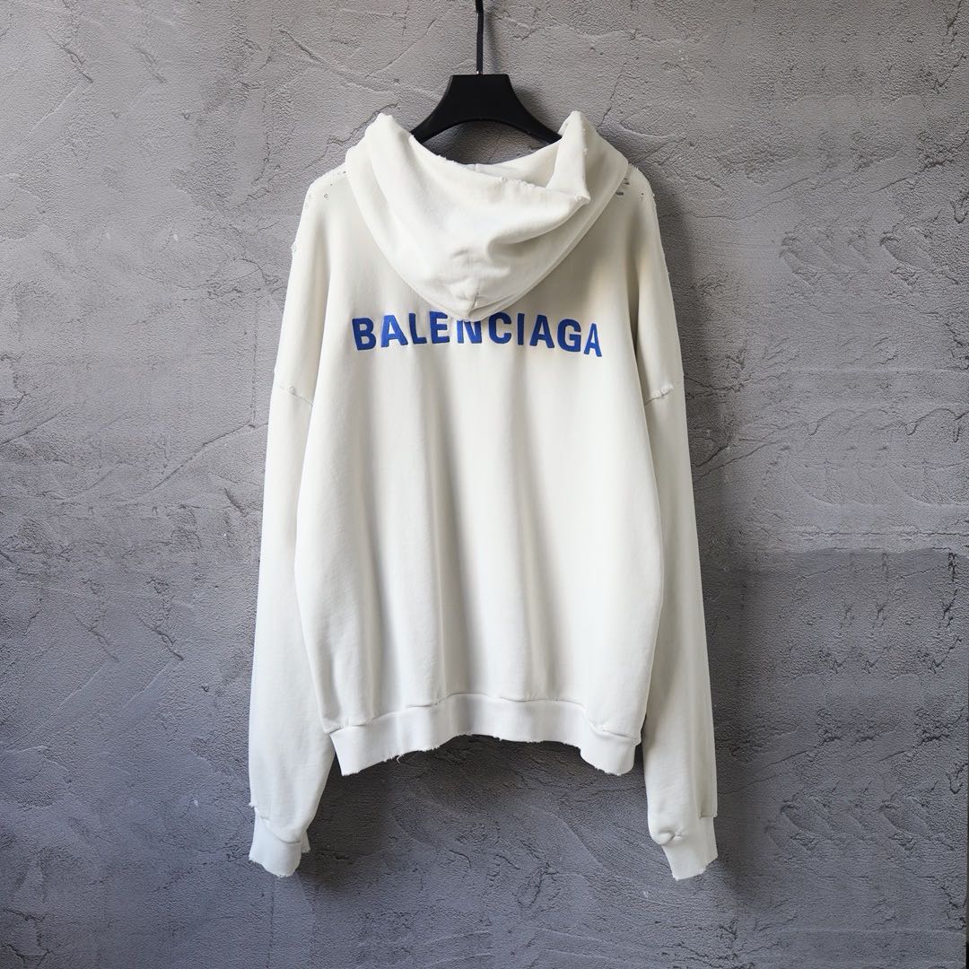Balenciaga Back Zip-up Hoodie Regular Fit in Dirty White/blue (803264TSVP18016）