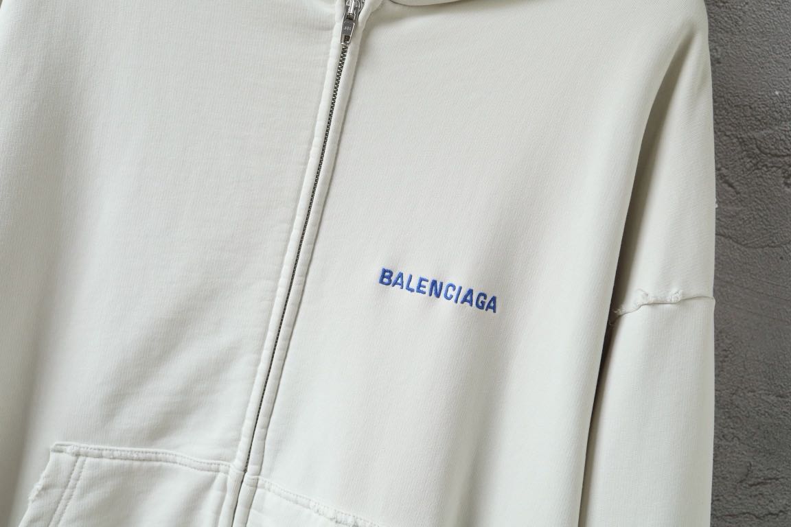 Balenciaga Back Zip-up Hoodie Regular Fit in Dirty White/blue (803264TSVP18016）