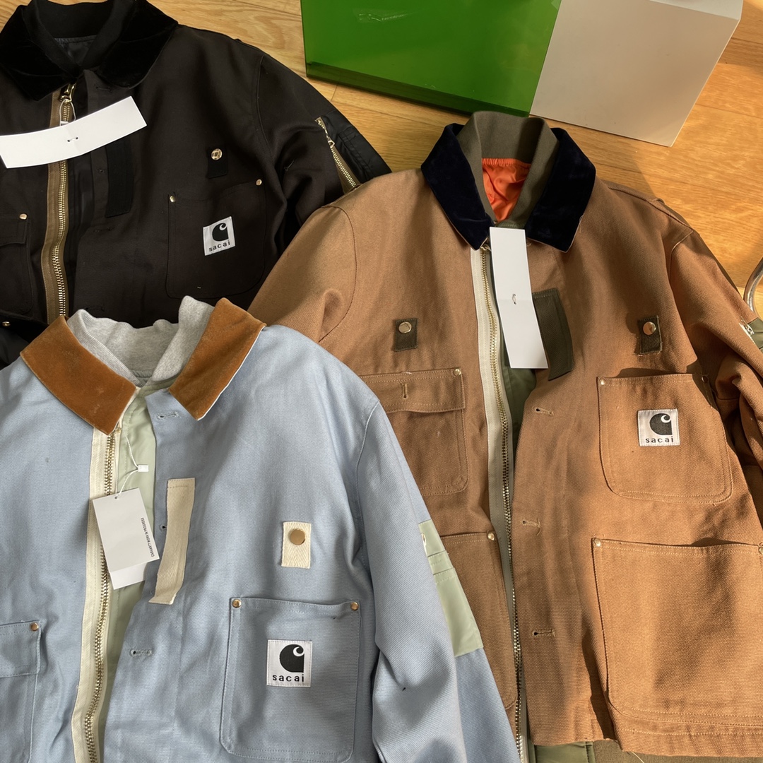 sacai x Carhartt WIP FW23 Collaboration Fake Two-Piece Jacket "Khaki"（23-03110M-651）