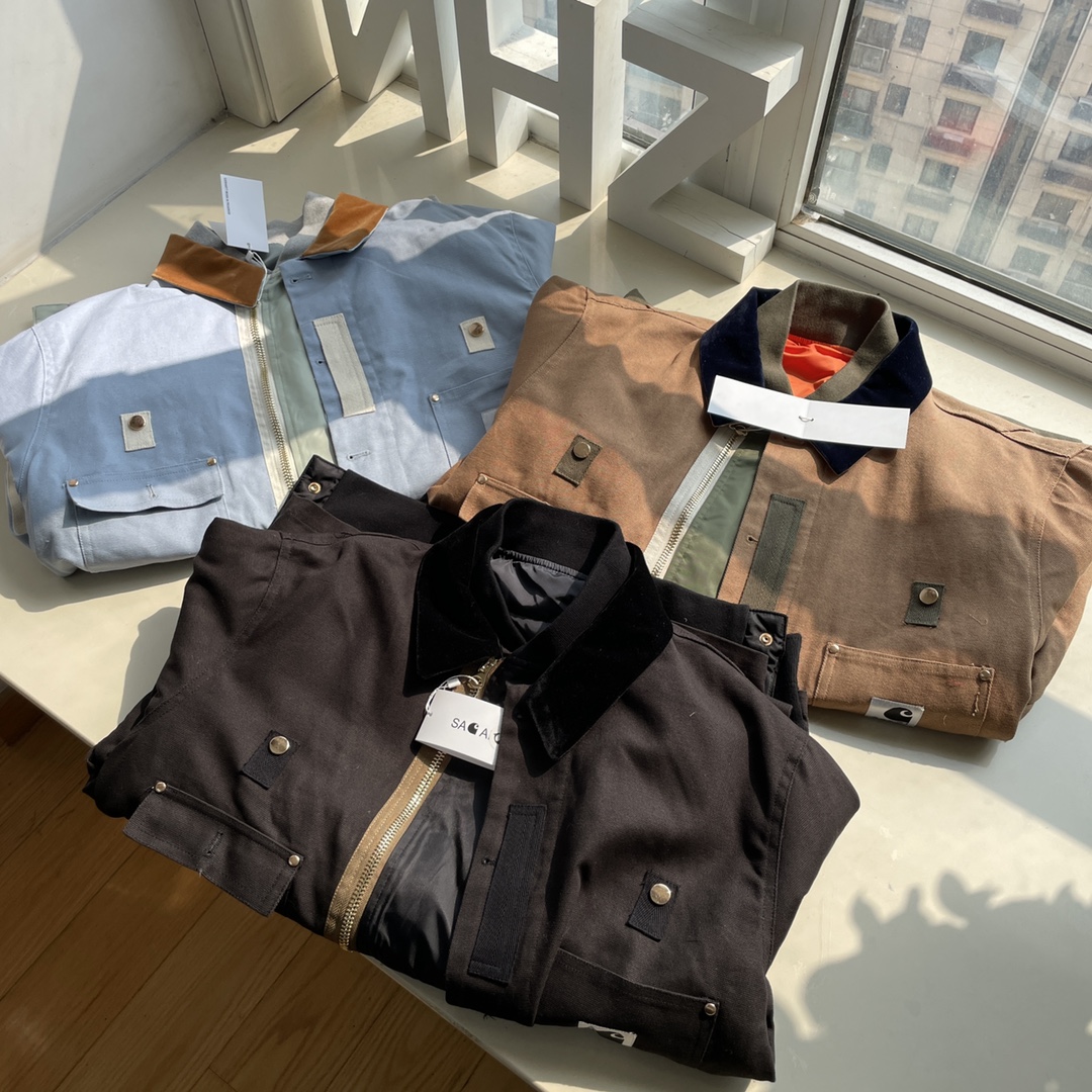 sacai x Carhartt WIP FW23 Collaboration Fake Two-Piece Jacket "Khaki"（23-03110M-651）