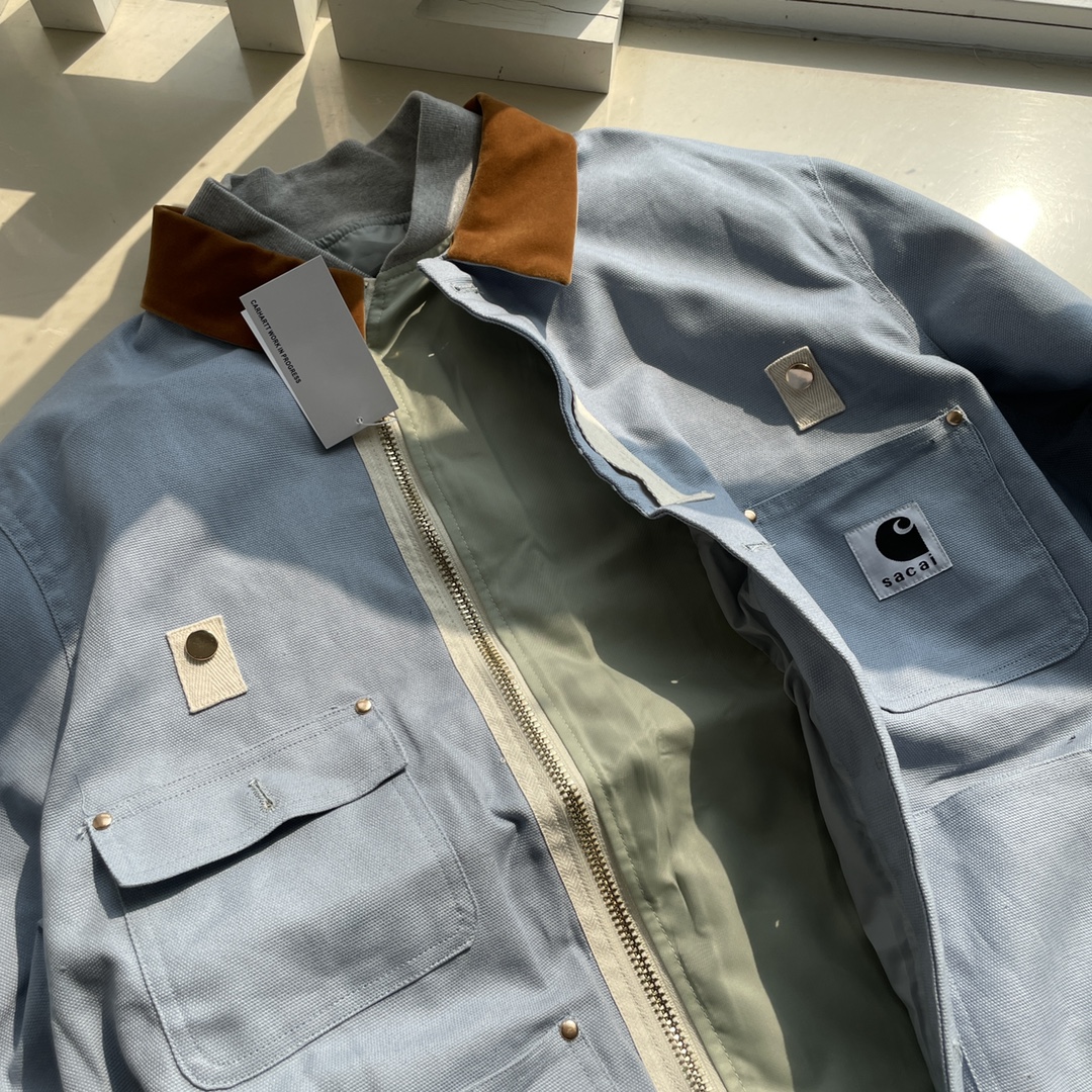sacai x Carhartt WIP FW23 Collaboration Fake Two-Piece Jacket "Khaki"（23-03110M-651）