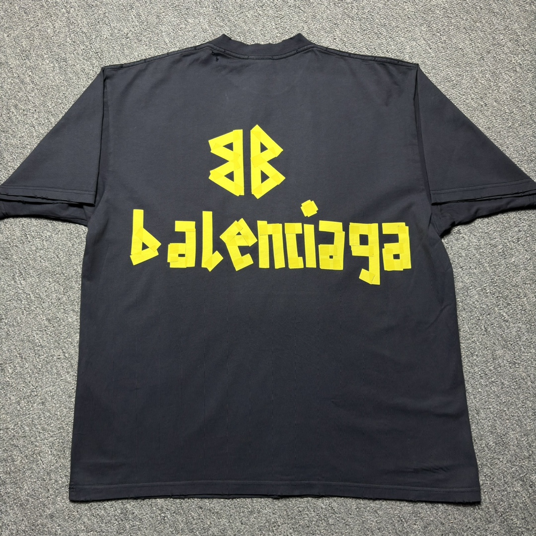 Balenciaga Tape Type Medium Fit T-shirt Black Faded（25IEFT77 ）