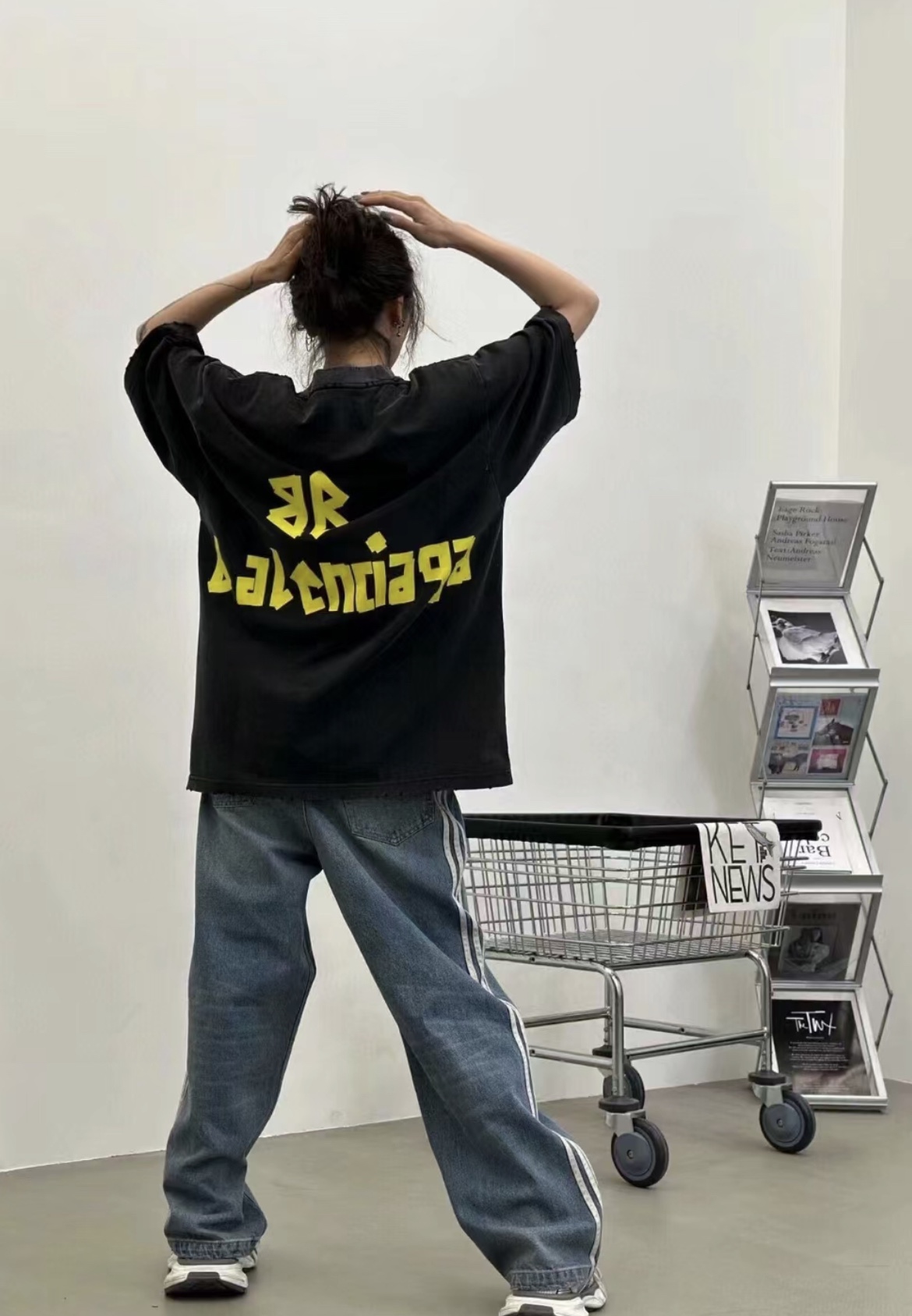 Balenciaga Tape Type Medium Fit T-shirt Black Faded（25IEFT77 ）