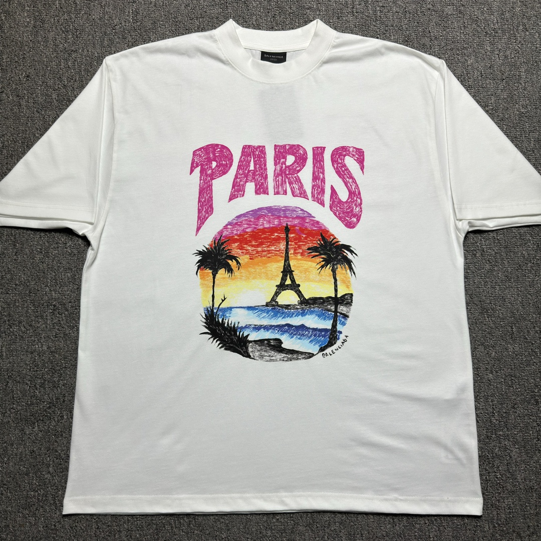 BALENCIAGA PARIS TROPICAL COTTON T-SHIRT（25UEFF77）