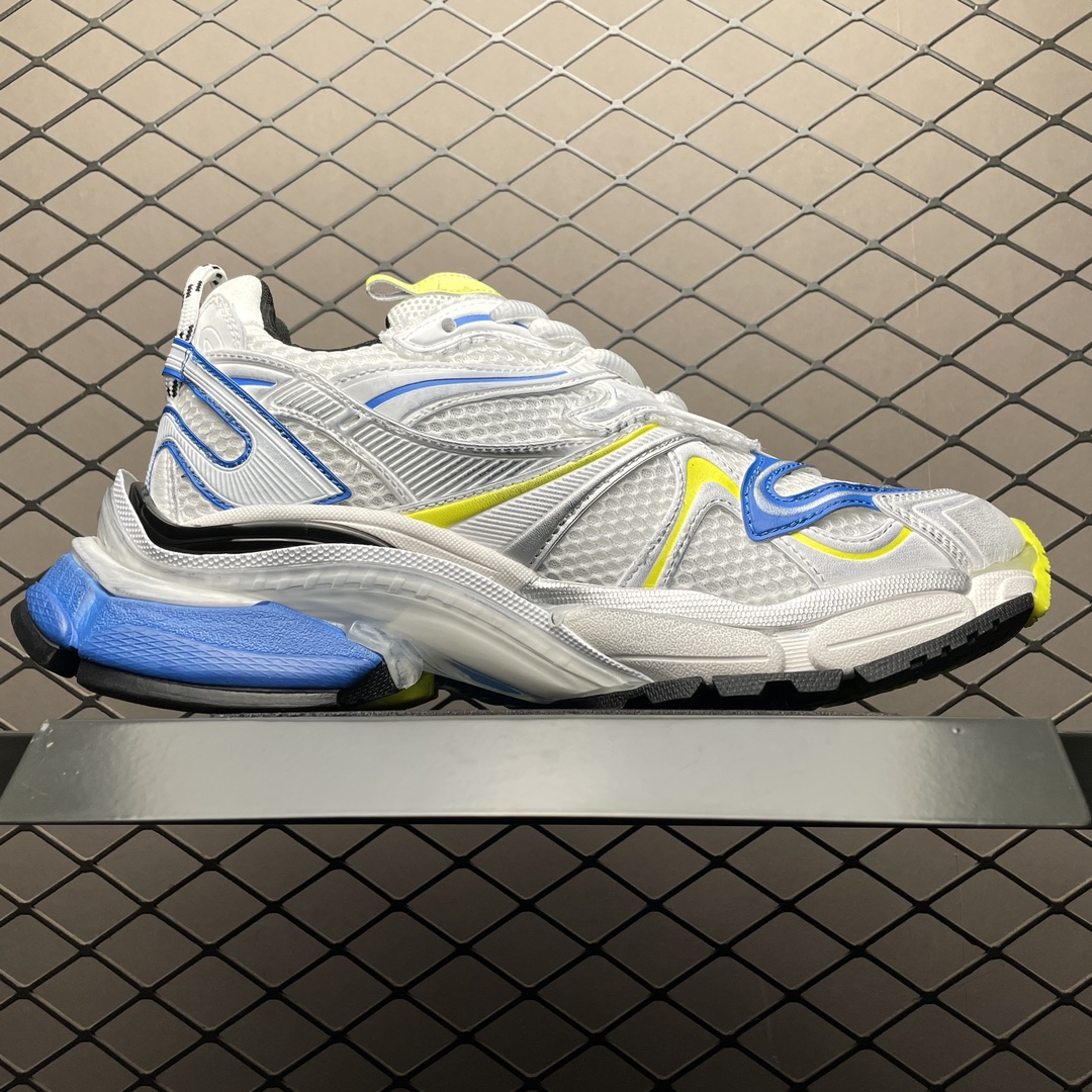 BALENCIAGA MEN'S RUNNER 2.0 SNEAKER IN WHITE/YELLOW/BLUE（779066W3RXP9074）