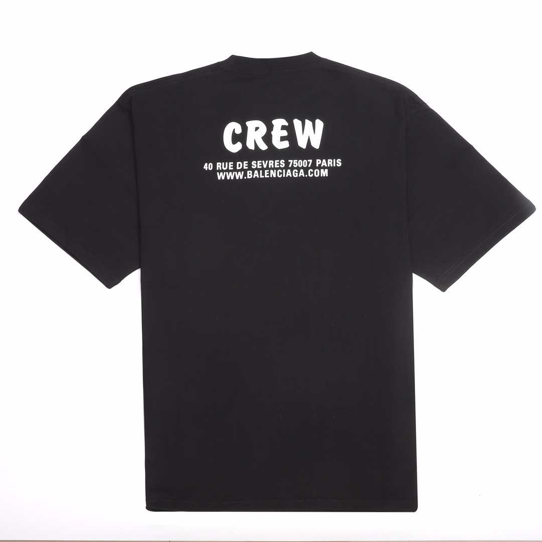 Balenciaga Crew Alphabet Printing Short Sleeve Black (620969TIV741070）