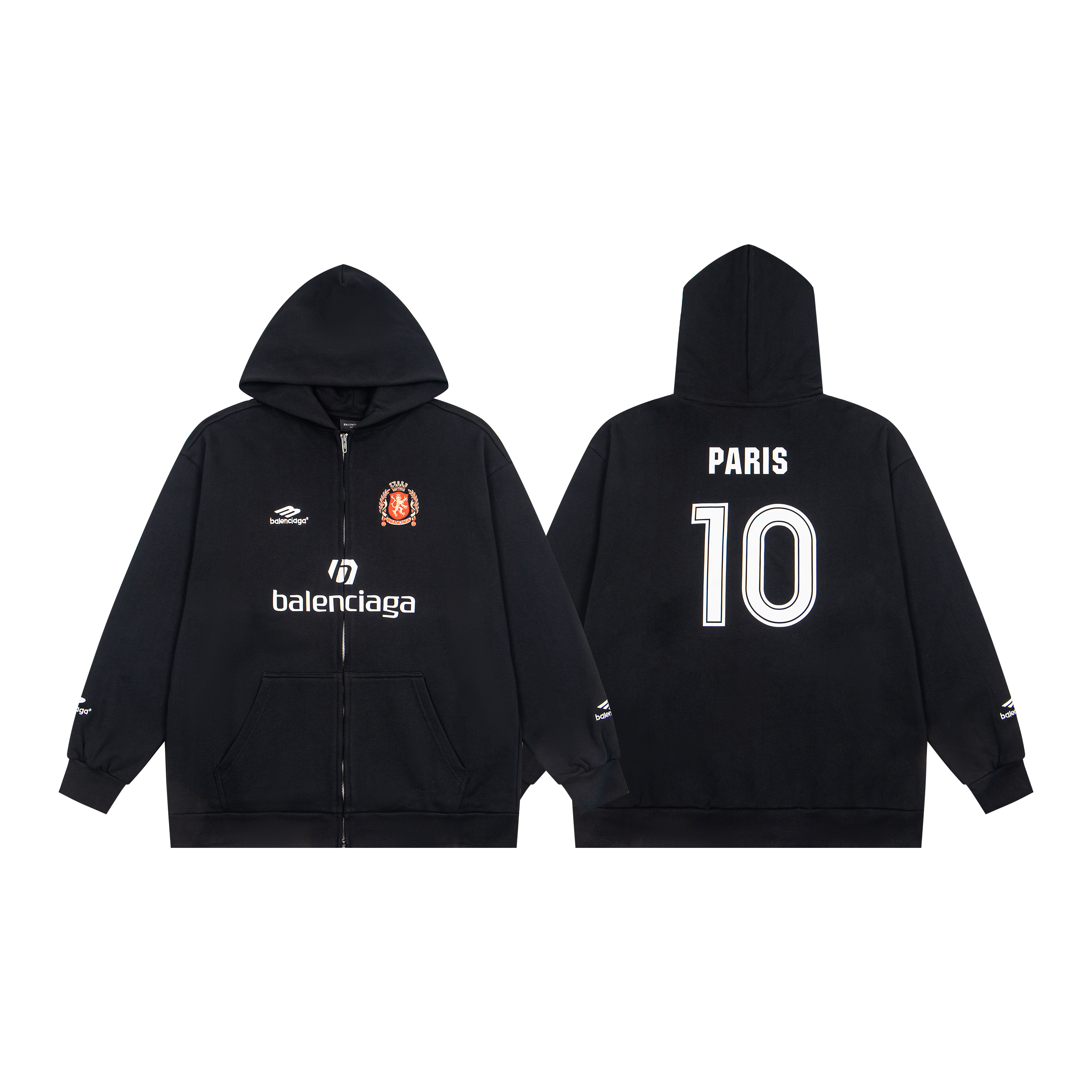 Balenciaga Paris Soccer Zip-up Hoodie Medium Fit 'Black White'(744457TPVS61070）