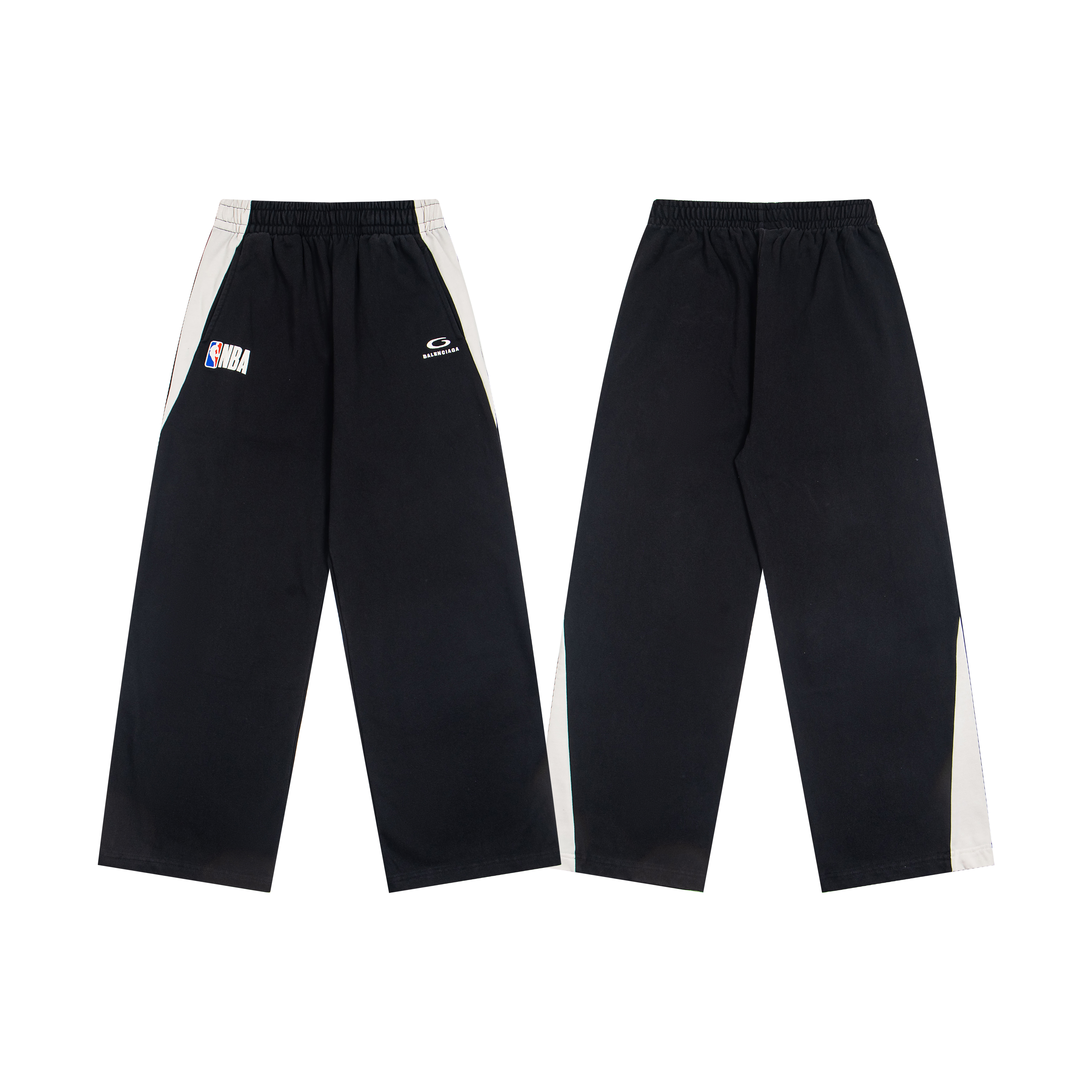 Balenciaga NBA collaboration oversized track pants in black/white（864873TTVV91070）