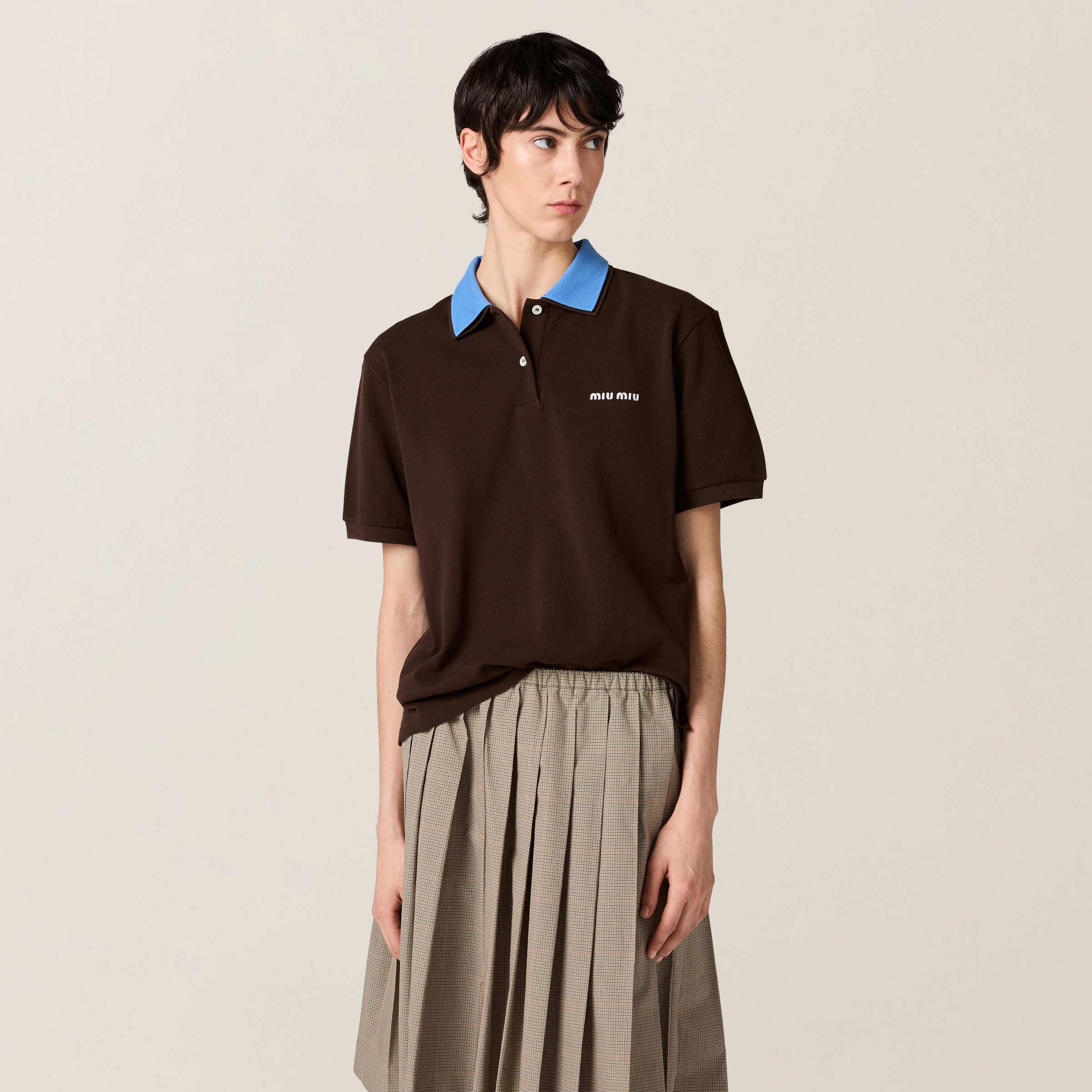 Cocoa/pervinca Cotton Piqu&eacute; Polo Shirt | Miu Miu - Belgium