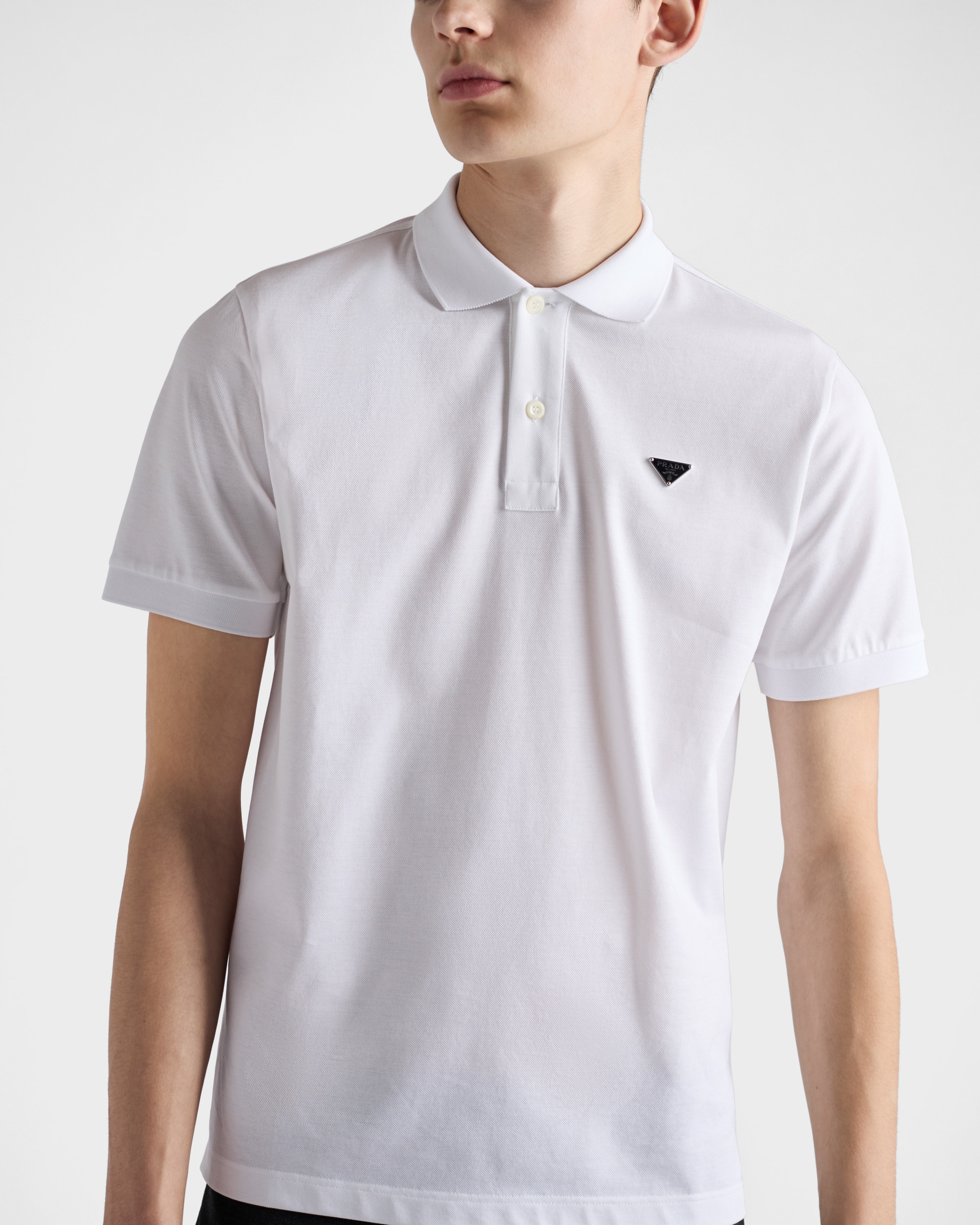 White Piqué Polo Shirt | PRADA - Kuwait