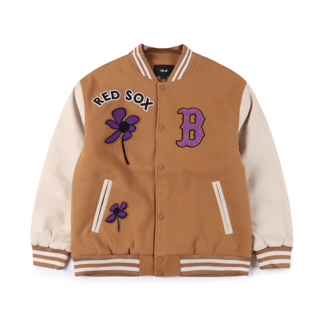 MLB logo embroidered vintage baseball jacket"brown"（3AJPF0124-43BGD）