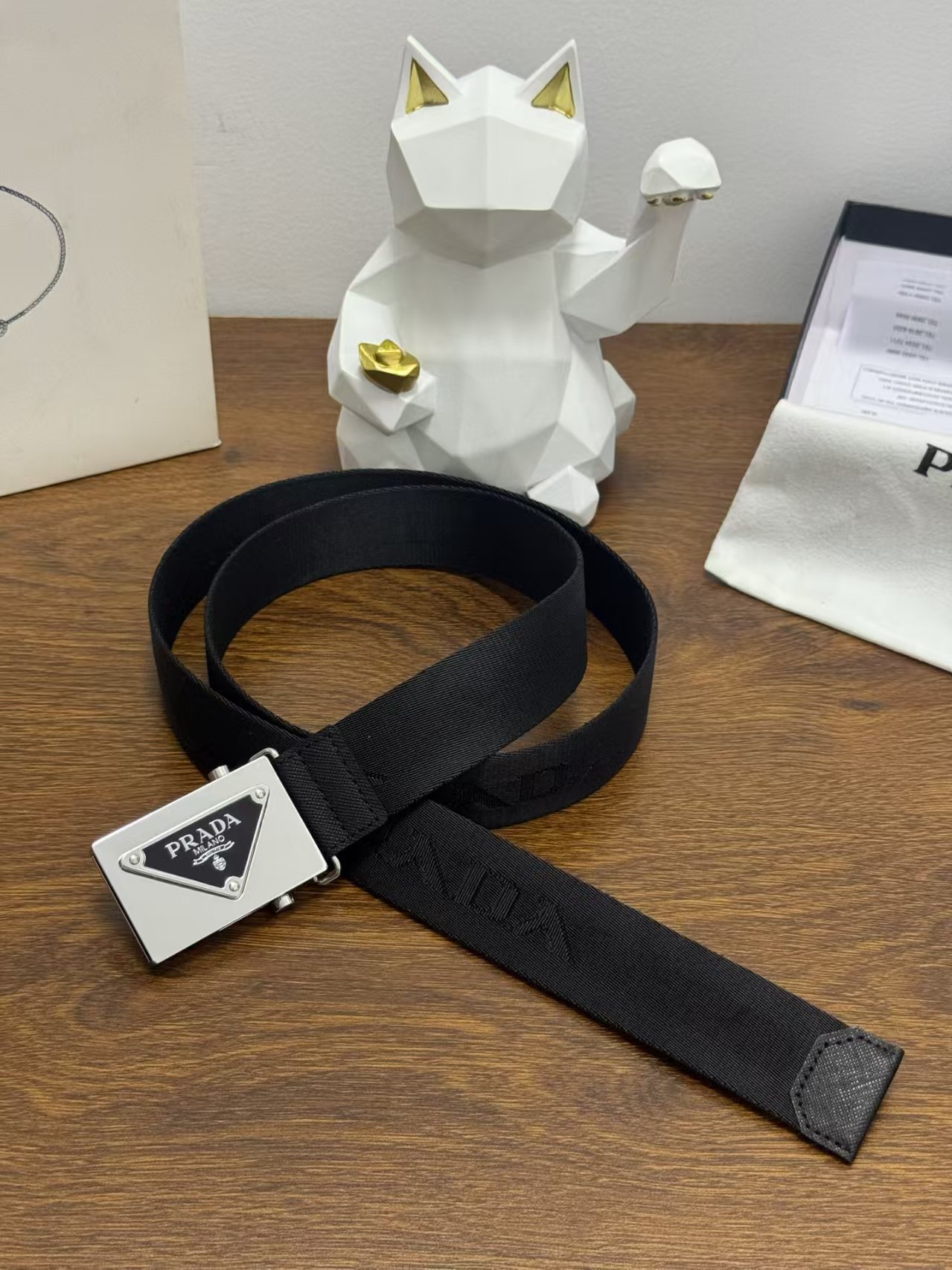 PRADA Prada JACQUARD BELT Men's Black（2CN0852DKFF0002）