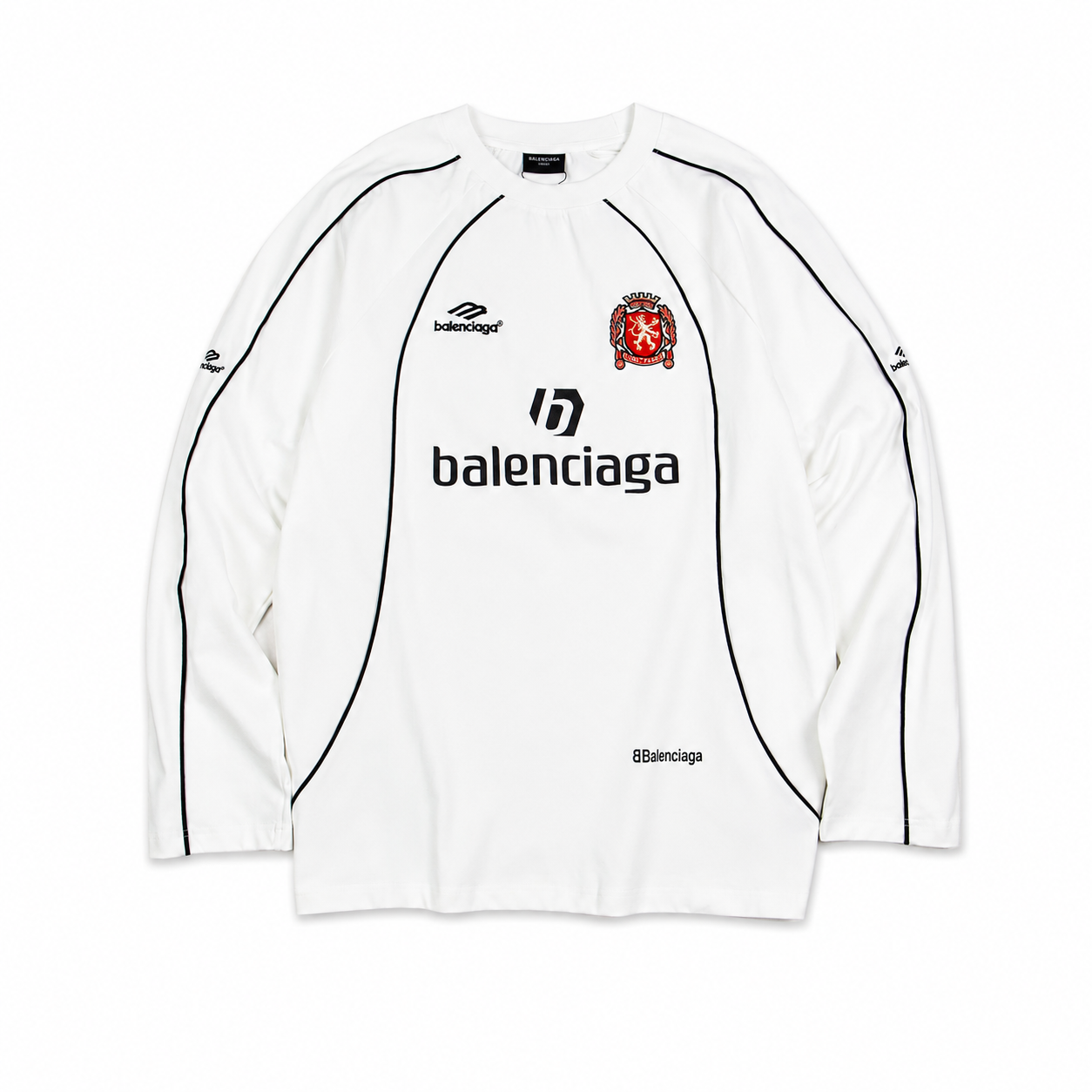 BALENCIAGA Men's Paris Soccer Long Sleeve T-Shirt Oversized "Black/White"(778972TPVT71070）