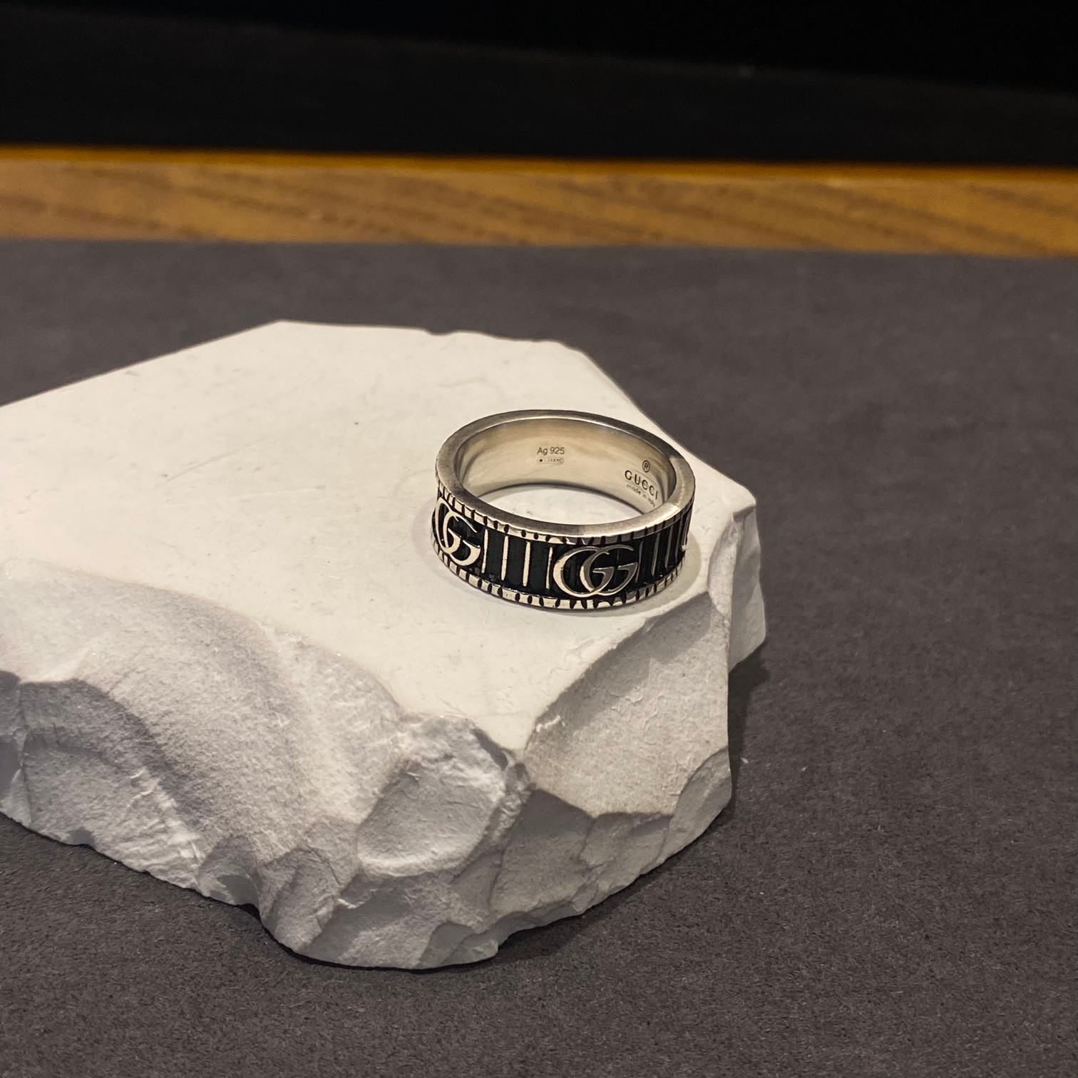 GUCCI グッチ リング ダブルG シルバー 銀 ブラック 黒 （551899-J8400-0811）