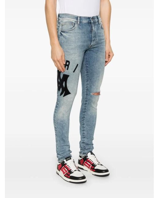 Amiri Suede Applique Logo Skinny Jean For in Blue for Men | Lyst