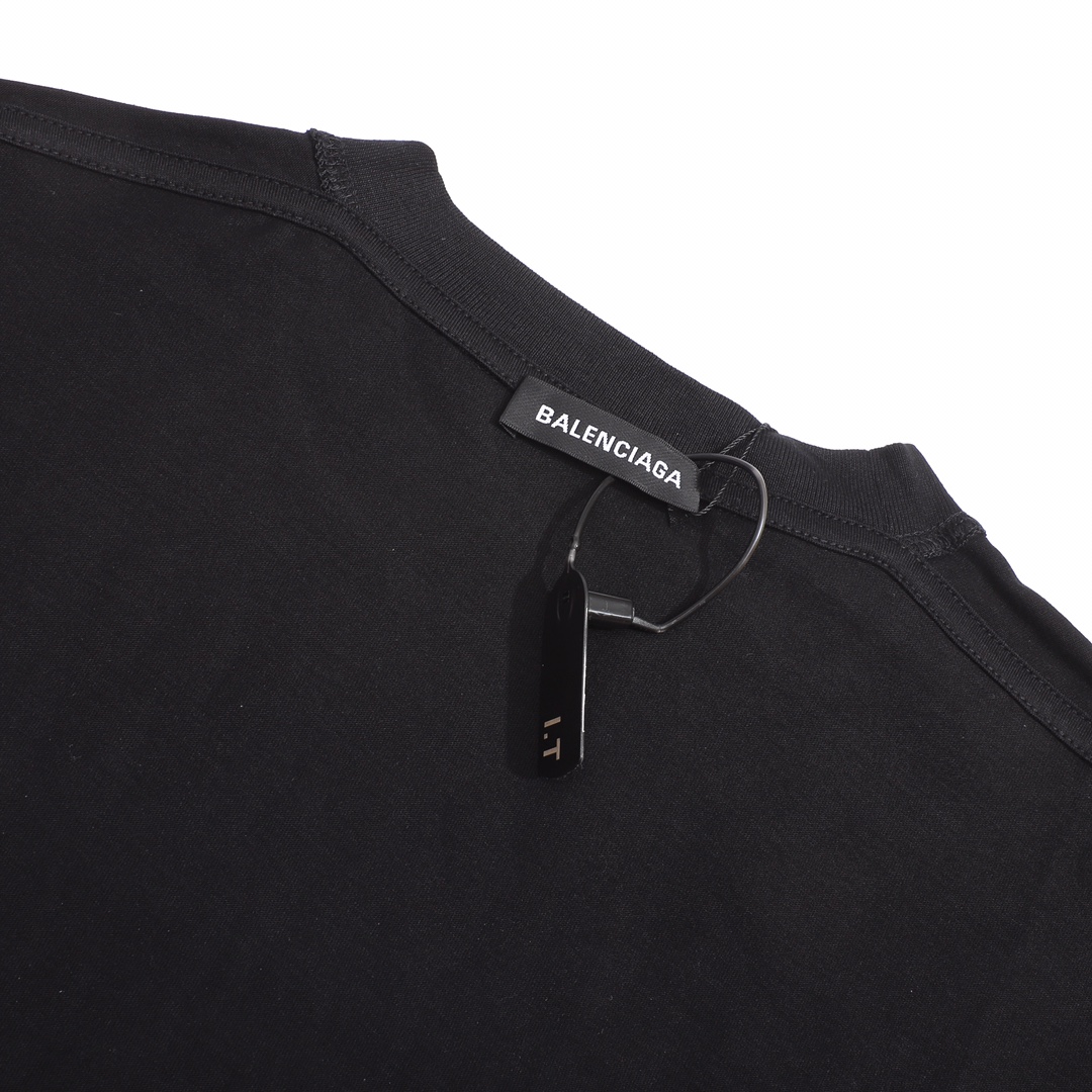  Balenciaga Crew Alphabet Printing Short Sleeve Black (620969TIV741070）