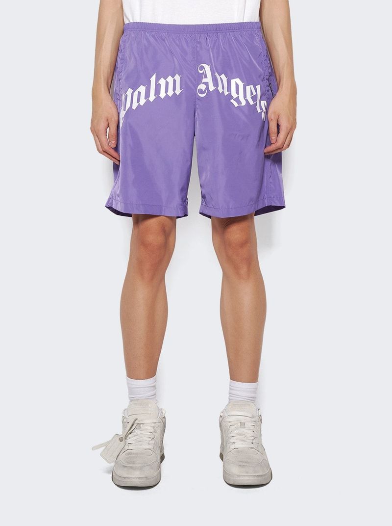Palm Angels Curved Logo Swim Shorts - Purple | Garmentory