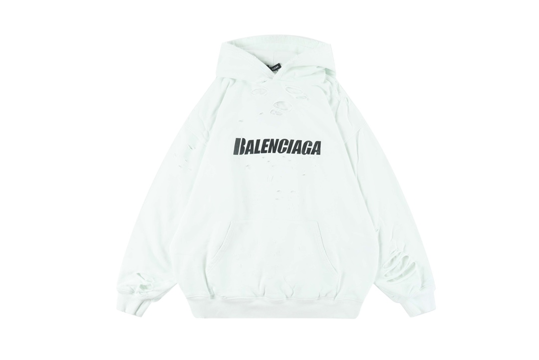 Balenciaga Caps SS22 logo hole-effect fleece sweatshirt（659403TKVB69040）