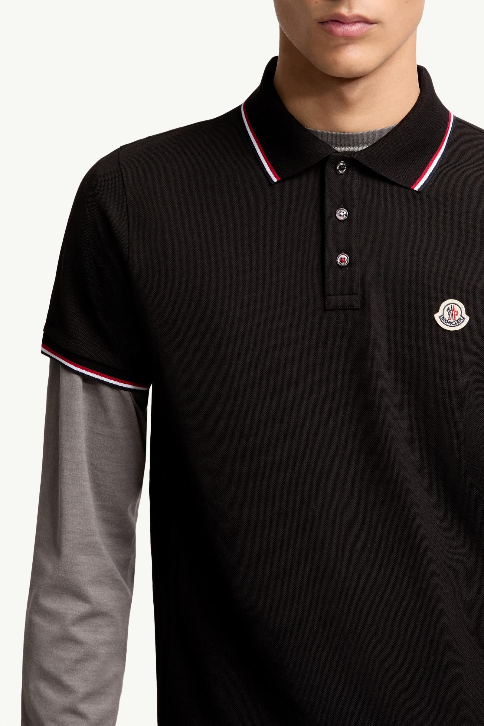 黑色男士三色饰边棉质珠地Polo衫- Polo衫&T恤for 男装| Moncler HK